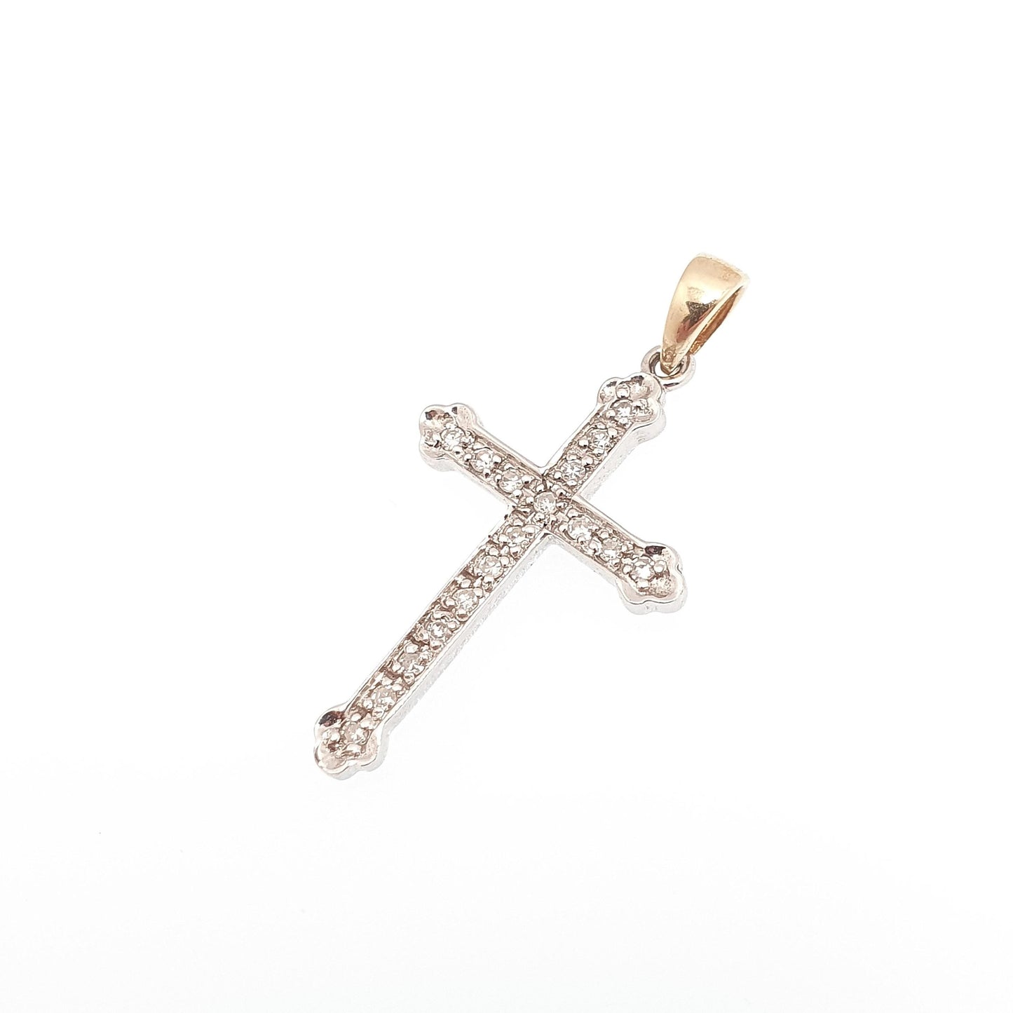 Vintage 9ct Gold Diamond Cross Crucifix Pendant 01.ct of Natural Diamonds Solid 9k 9kt 375 Necklace White Gold Jewelry