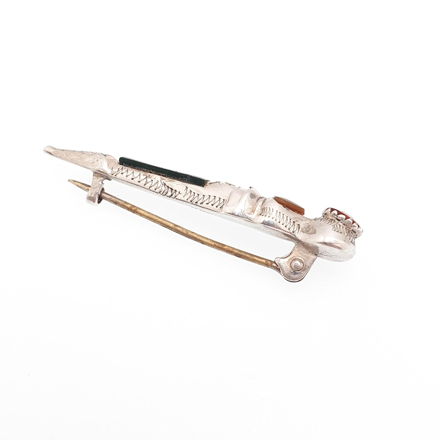 CHARLES HORNER Old Vintage Sterling Silver Dirk Pin Brooch Agate and Citrine Paste Scottish Scotland Kilt Cairngorm Jewelry Jewellery