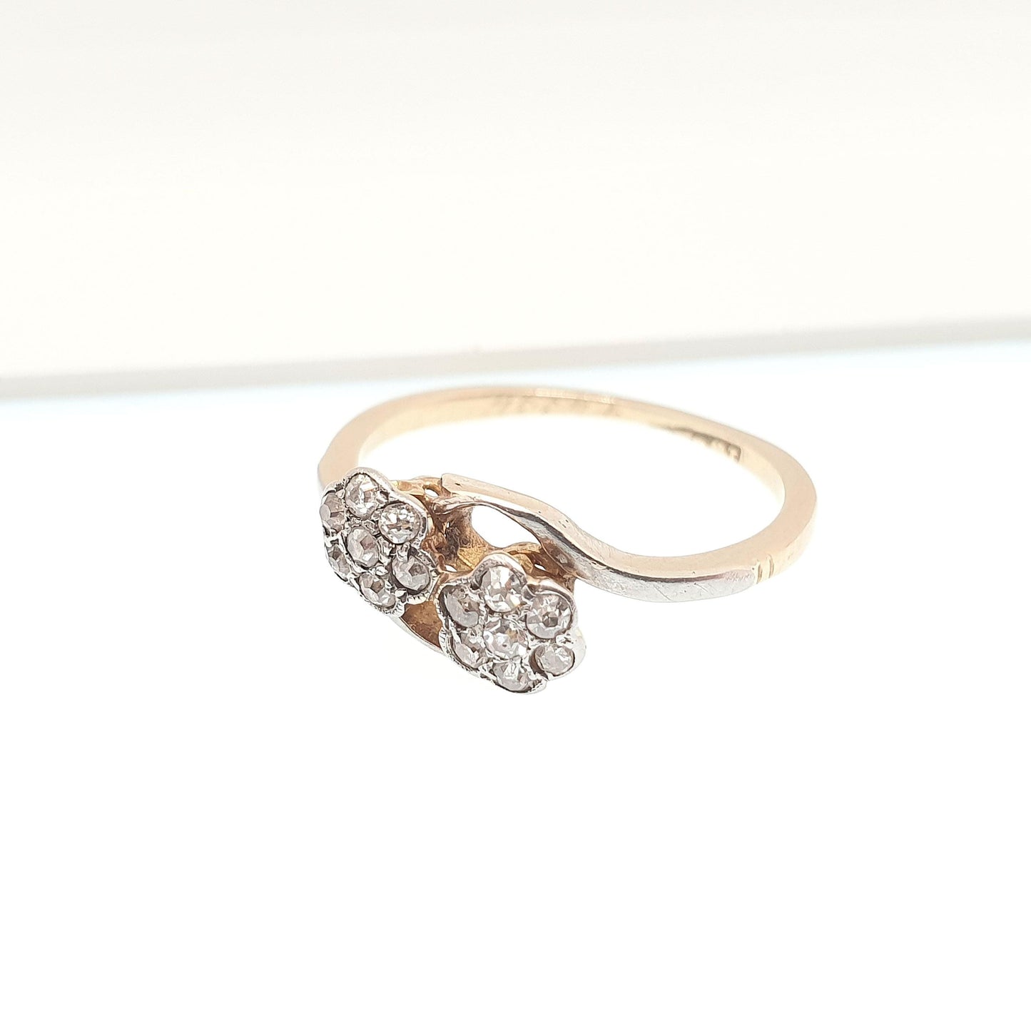 Antique 18k 18ct Gold Diamond Ring Flower Cluster Crossover Art Deco Solid 750 18kt Wedding Womens Engagement Vintage