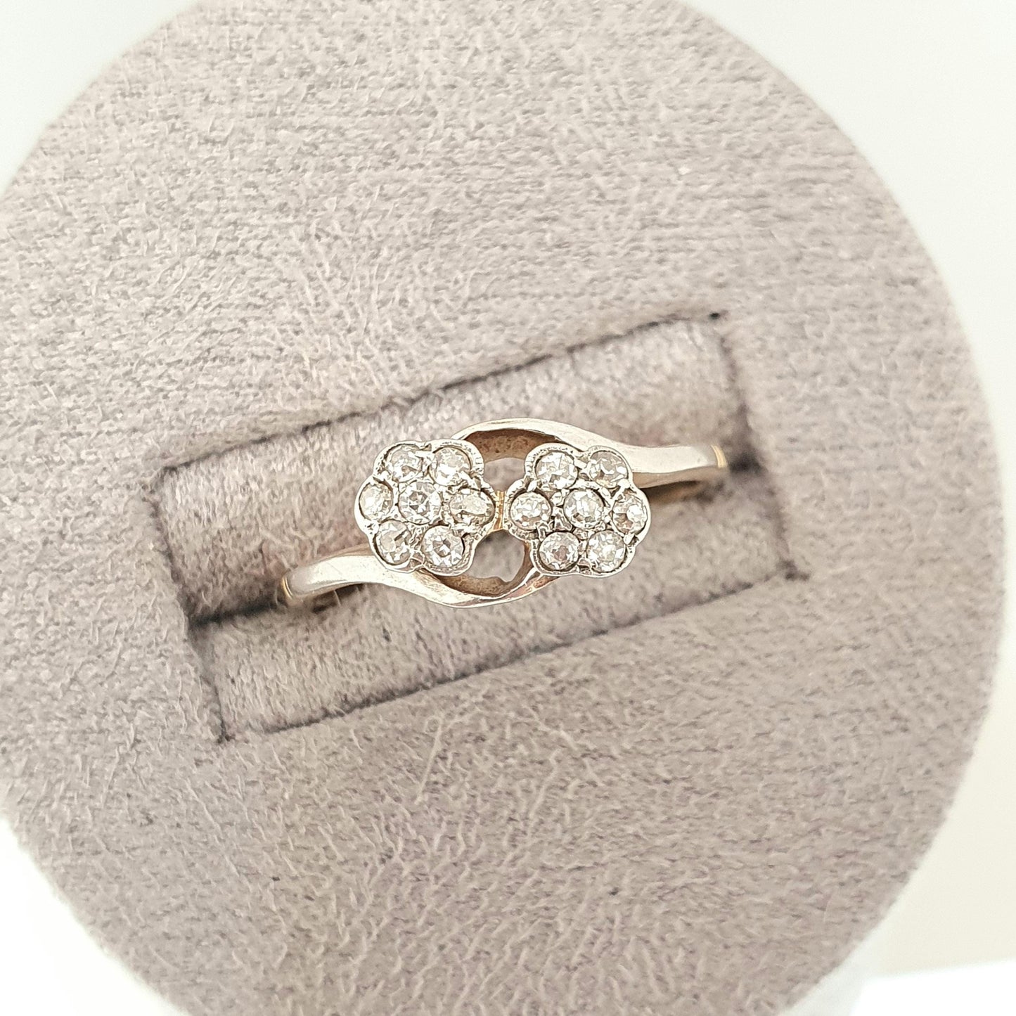 Antique 18k 18ct Gold Diamond Ring Flower Cluster Crossover Art Deco Solid 750 18kt Wedding Womens Engagement Vintage