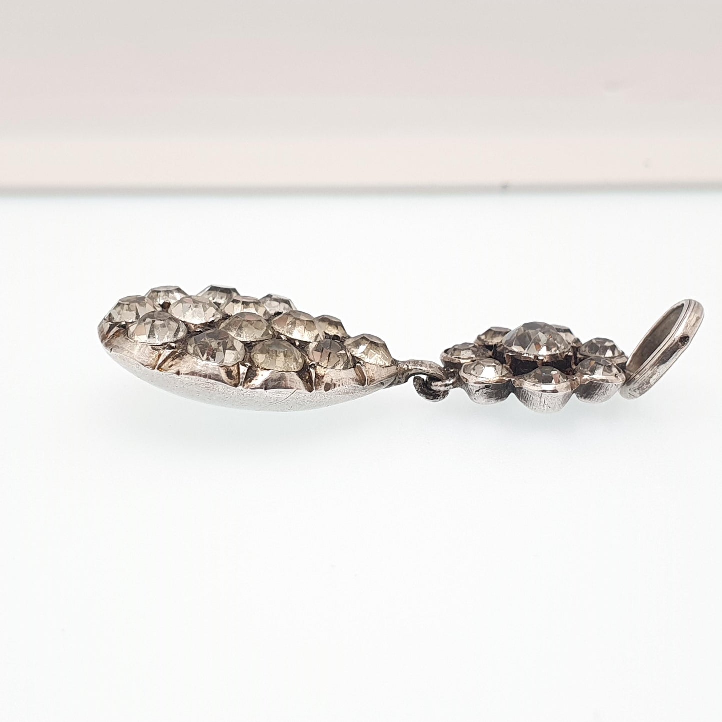 Antique Victorian Solid Silver Diamond Paste Necklace Pendant Cluster Pear Shape French Old Cut Sparkly Foiled Womens Jewelry