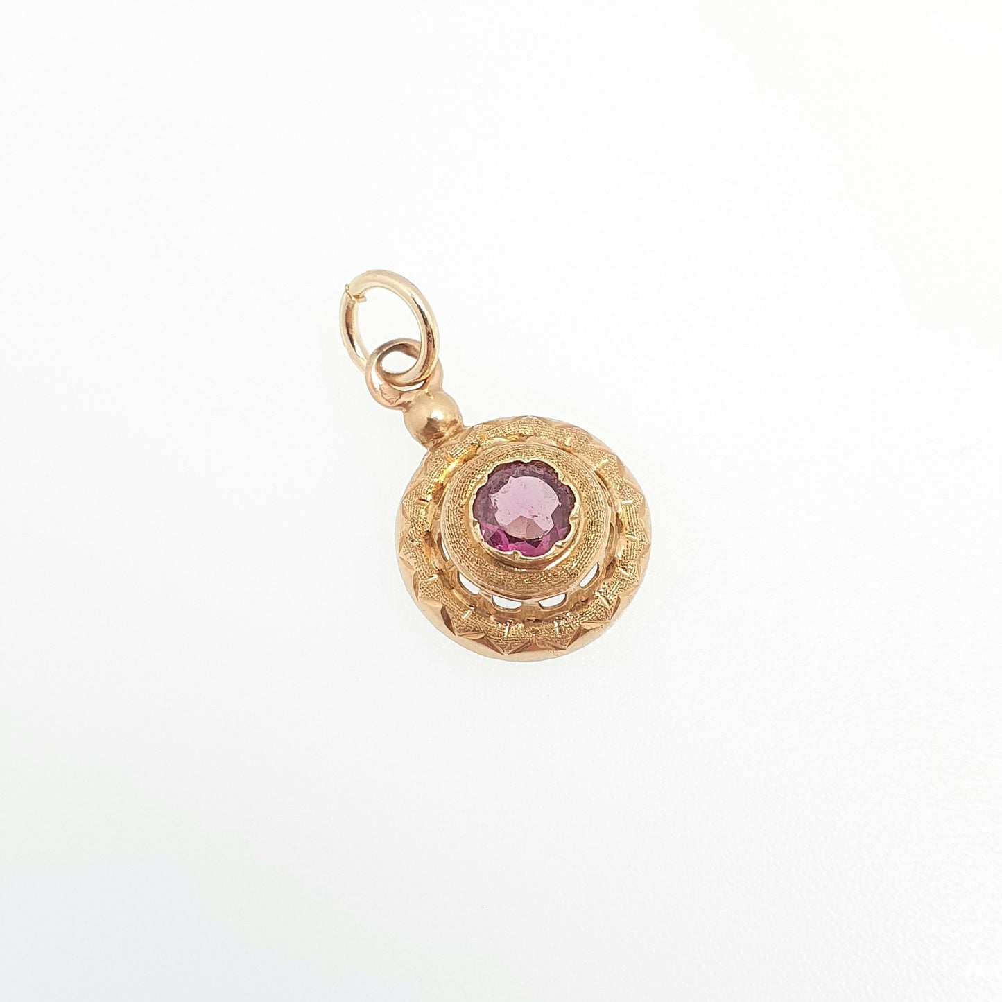 Antique Victorian 18ct Gold Amethyst Necklace Pendant French Solid 18k 18kt Etruscan Round Cut Vintage Jewelry Jewellery