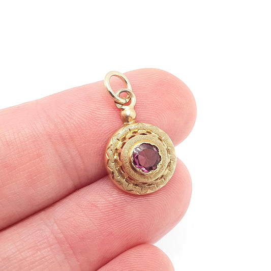 Antique Victorian 18ct Gold Amethyst Necklace Pendant French Solid 18k 18kt Etruscan Round Cut Vintage Jewelry Jewellery