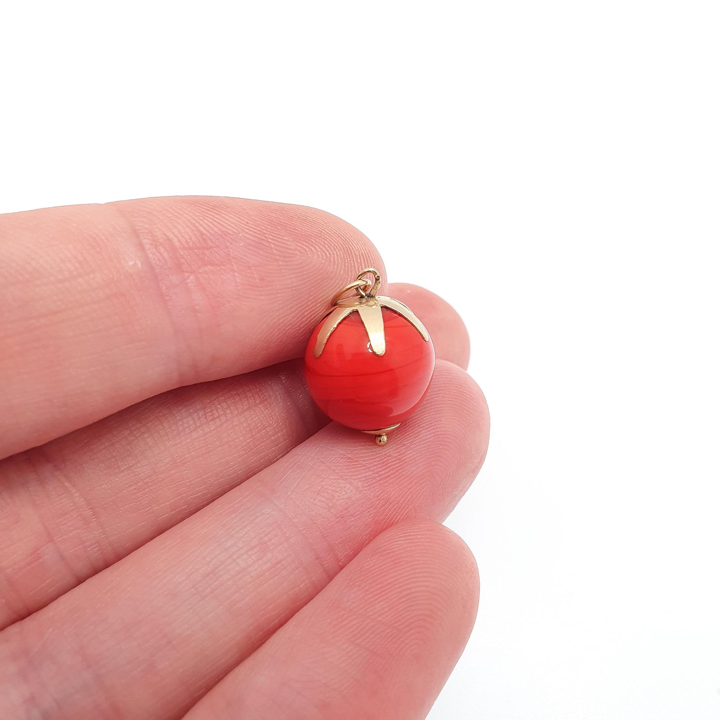 Vintage 18ct Gold Tomato Pendant Charm Venetian Murano Glass Bead Red Necklace Solid 750 18k Italian Retro Womens Jewelry Jewellery