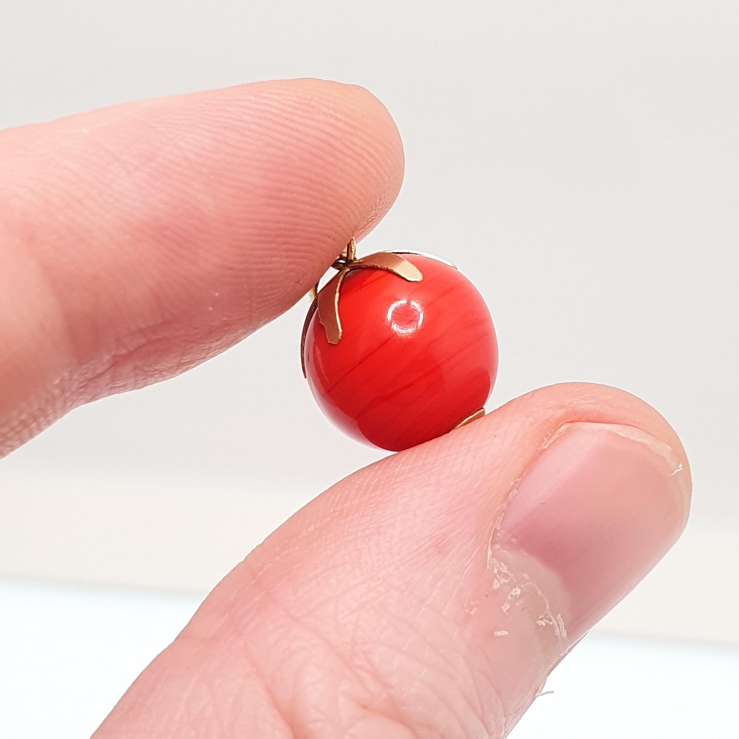 Vintage 18ct Gold Tomato Pendant Charm Venetian Murano Glass Bead Red Necklace Solid 750 18k Italian Retro Womens Jewelry Jewellery