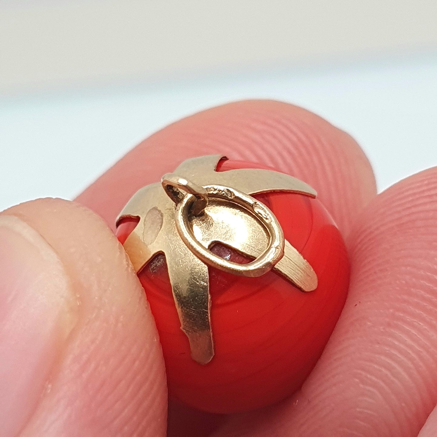 Vintage 18ct Gold Tomato Pendant Charm Venetian Murano Glass Bead Red Necklace Solid 750 18k Italian Retro Womens Jewelry Jewellery