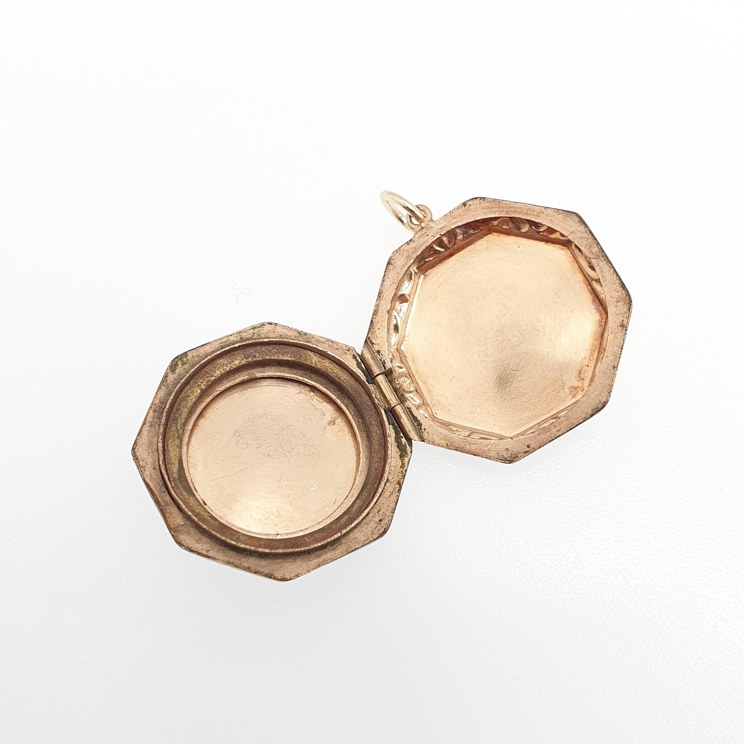 Antique 9ct Gold Locket Solid 9k Back and Front Octagonal Engraved Initials RJ Pendant Fine Necklace Jewelry Womens Jewellery