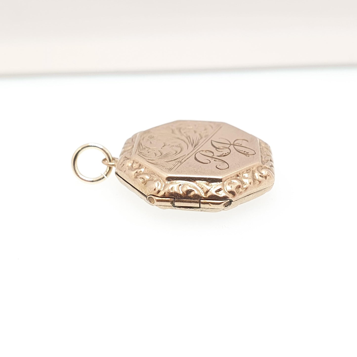 Antique 9ct Gold Locket Solid 9k Back and Front Octagonal Engraved Initials RJ Pendant Fine Necklace Jewelry Womens Jewellery
