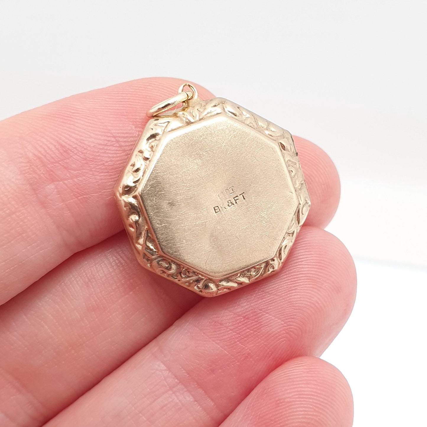 Antique 9ct Gold Locket Solid 9k Back and Front Octagonal Engraved Initials RJ Pendant Fine Necklace Jewelry Womens Jewellery