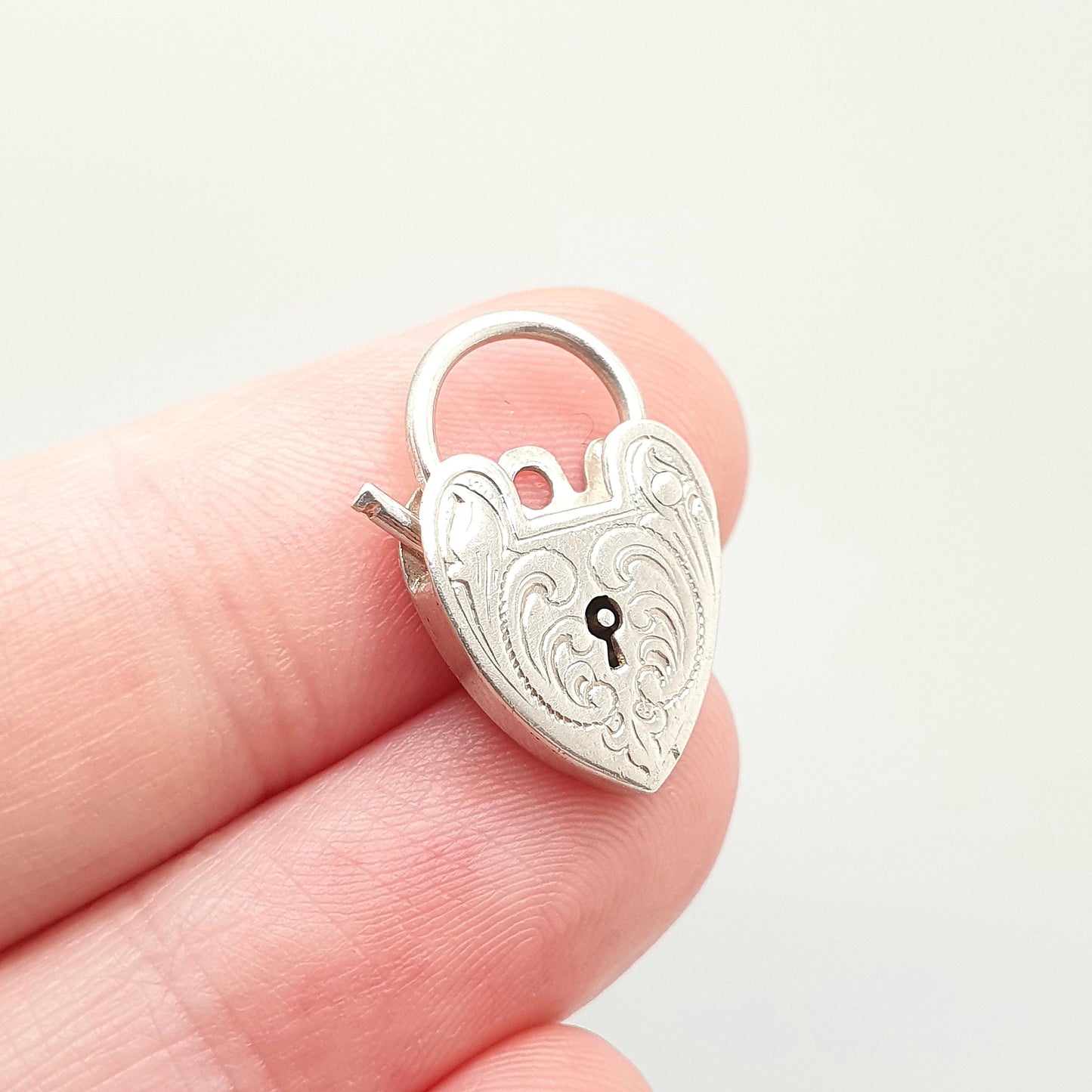 Vintage GEORG JENSEN Sterling Silver Engraved Padlock Heart Clasp Charm Pendant Necklace Bracelet Womens Retro Jewelry Jewellery