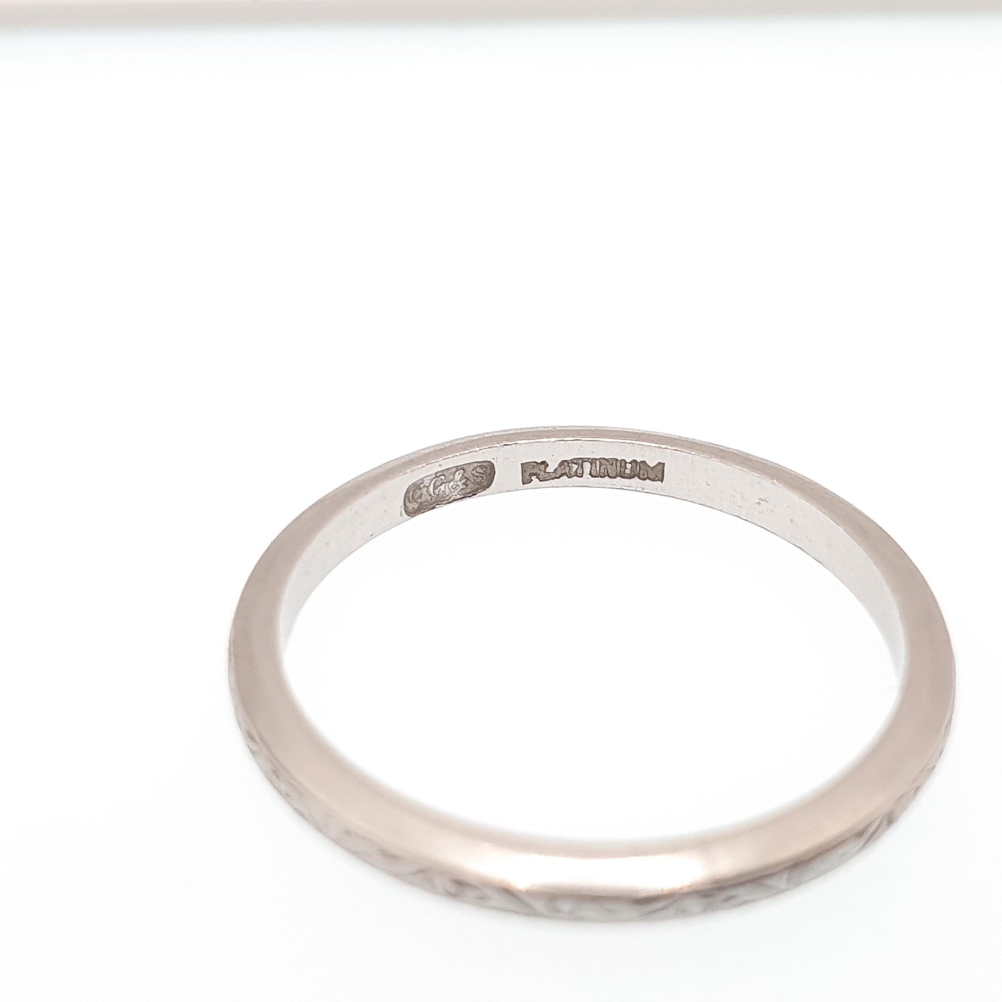 Antique Platinum Band Ring Engraved Front Art Deco Wedding Bands Solid 1920s Genuine Vintage Full Band Womens Jewelry