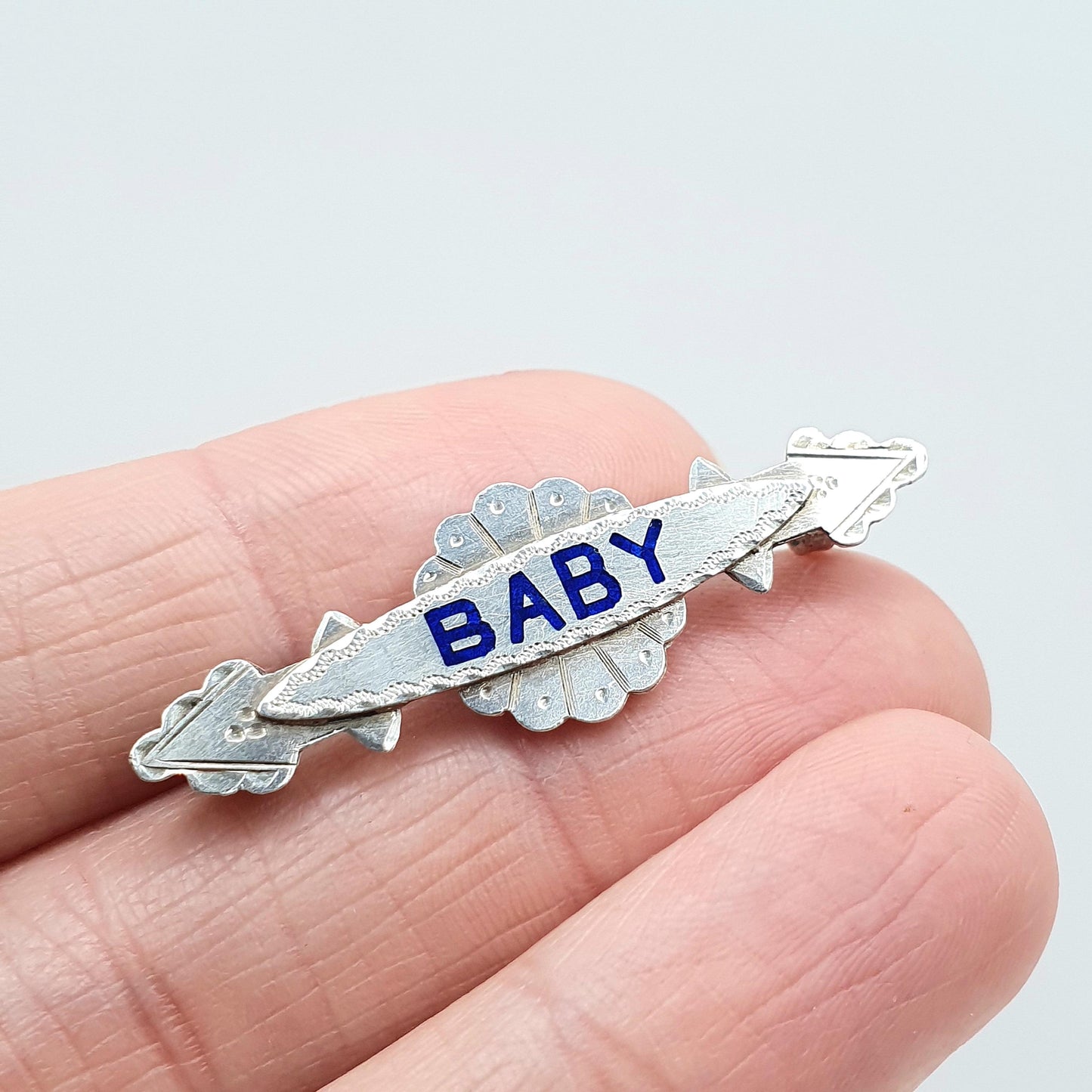 Antique Sterling Silver BABY Brooch Enamel Sweetheart 1901 Hallmark Newborn Pregnant Gift Babies Boy Vintage Womens Jewelry Jewellery