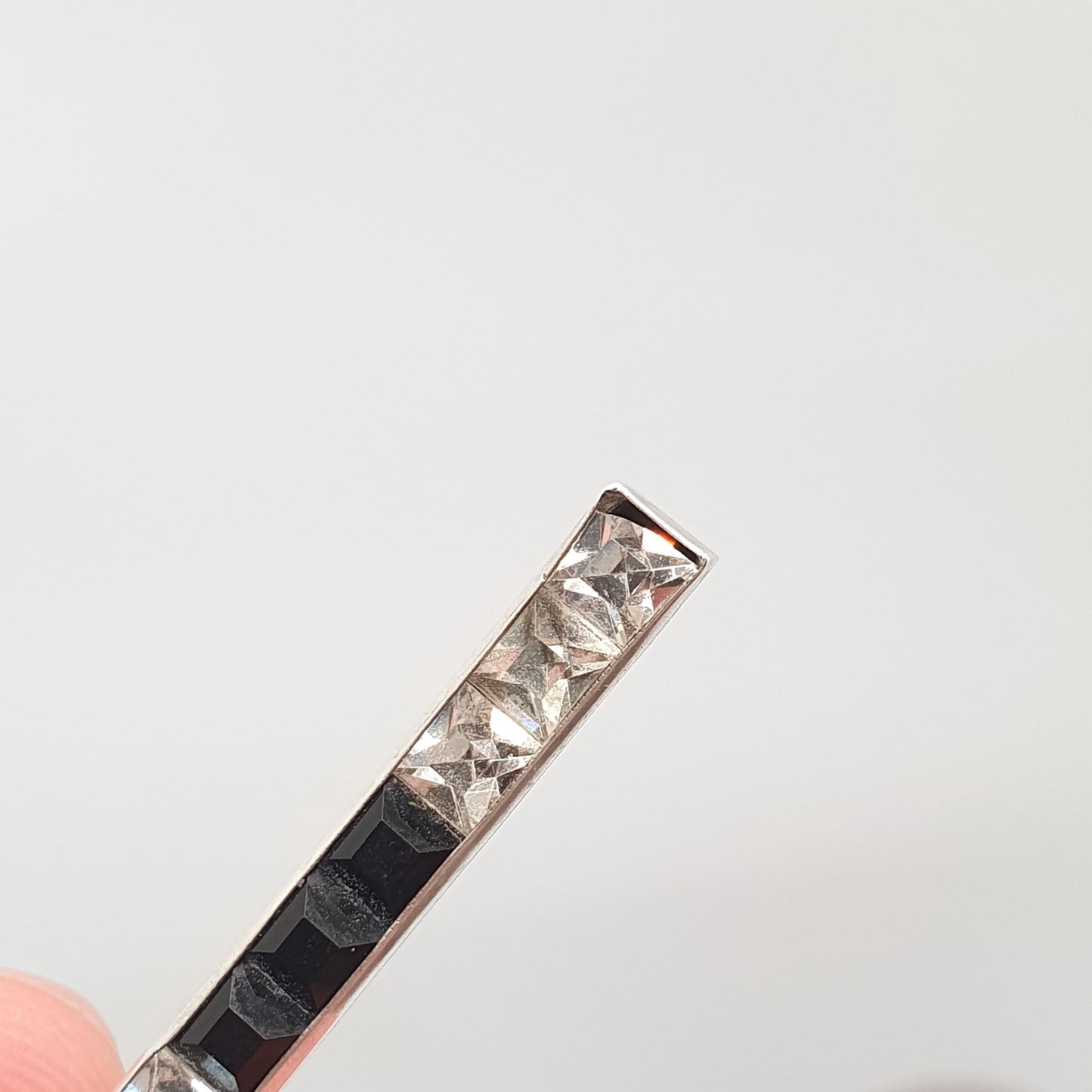 Antique Sterling Silver Onyx & Diamond Paste Brooch Art Deco Pave Channel Set Sqaure Cut Geometric 1920s Vintage Womens Jewellery Jewelry