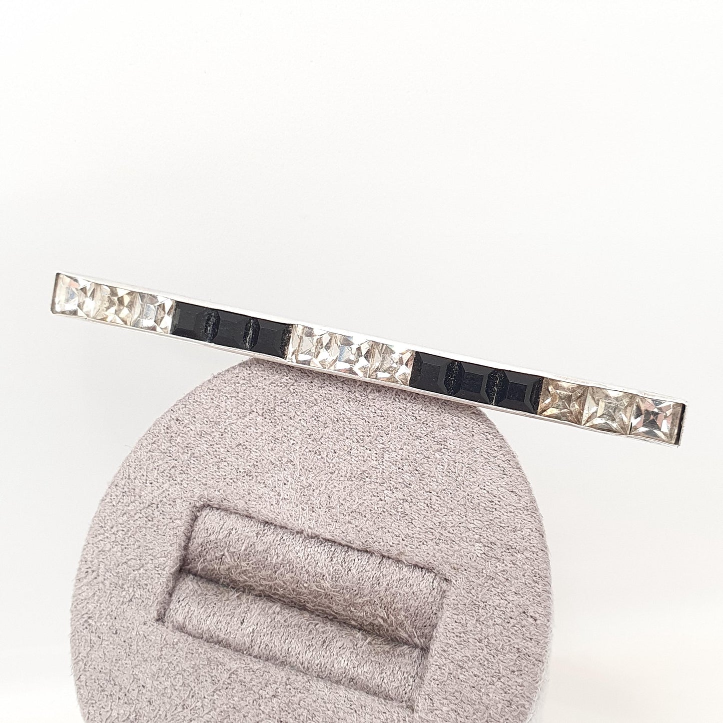 Antique Sterling Silver Onyx & Diamond Paste Brooch Art Deco Pave Channel Set Sqaure Cut Geometric 1920s Vintage Womens Jewellery Jewelry