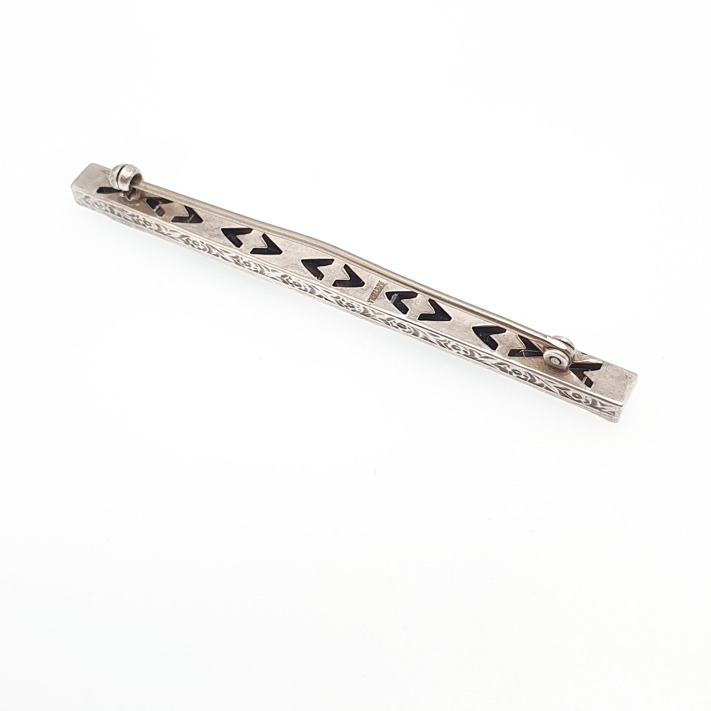 Antique Sterling Silver Onyx & Diamond Paste Brooch Art Deco Pave Channel Set Sqaure Cut Geometric 1920s Vintage Womens Jewellery Jewelry