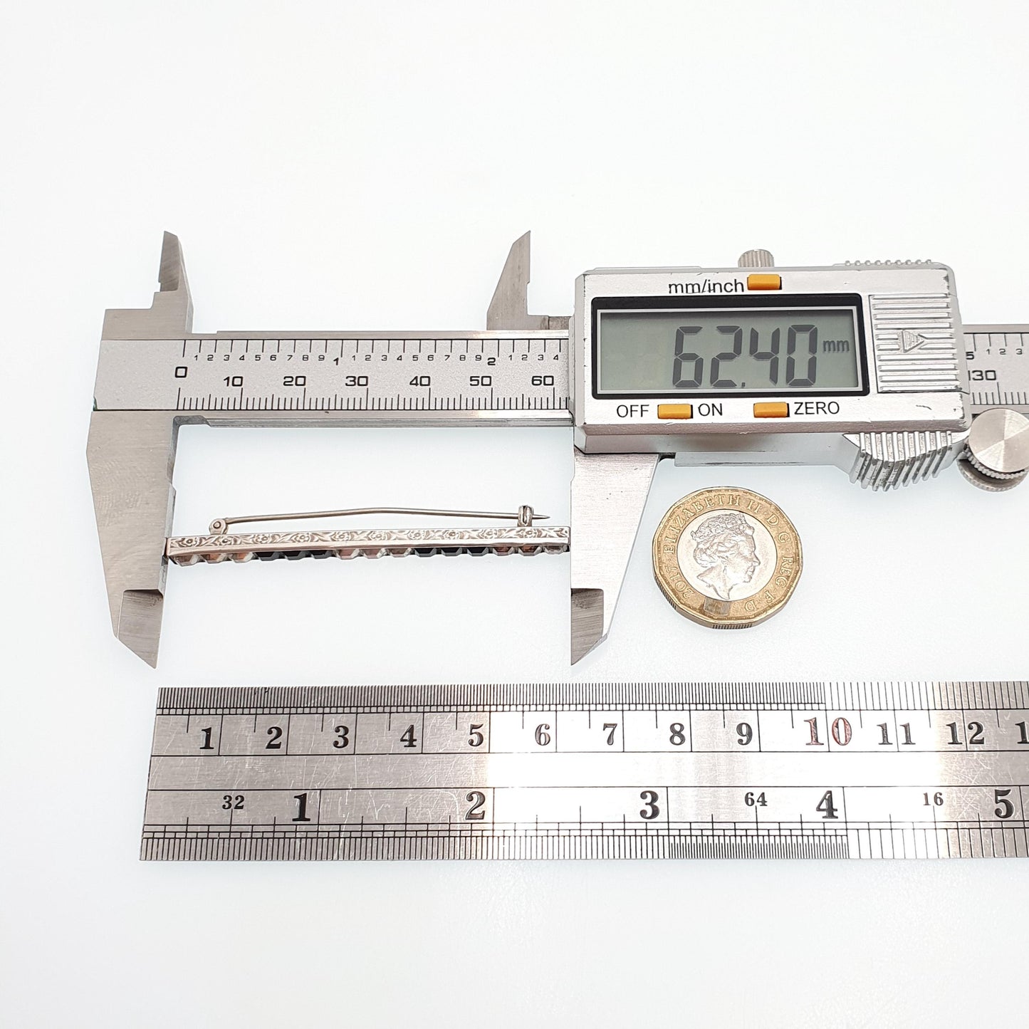 Antique Sterling Silver Onyx & Diamond Paste Brooch Art Deco Pave Channel Set Sqaure Cut Geometric 1920s Vintage Womens Jewellery Jewelry