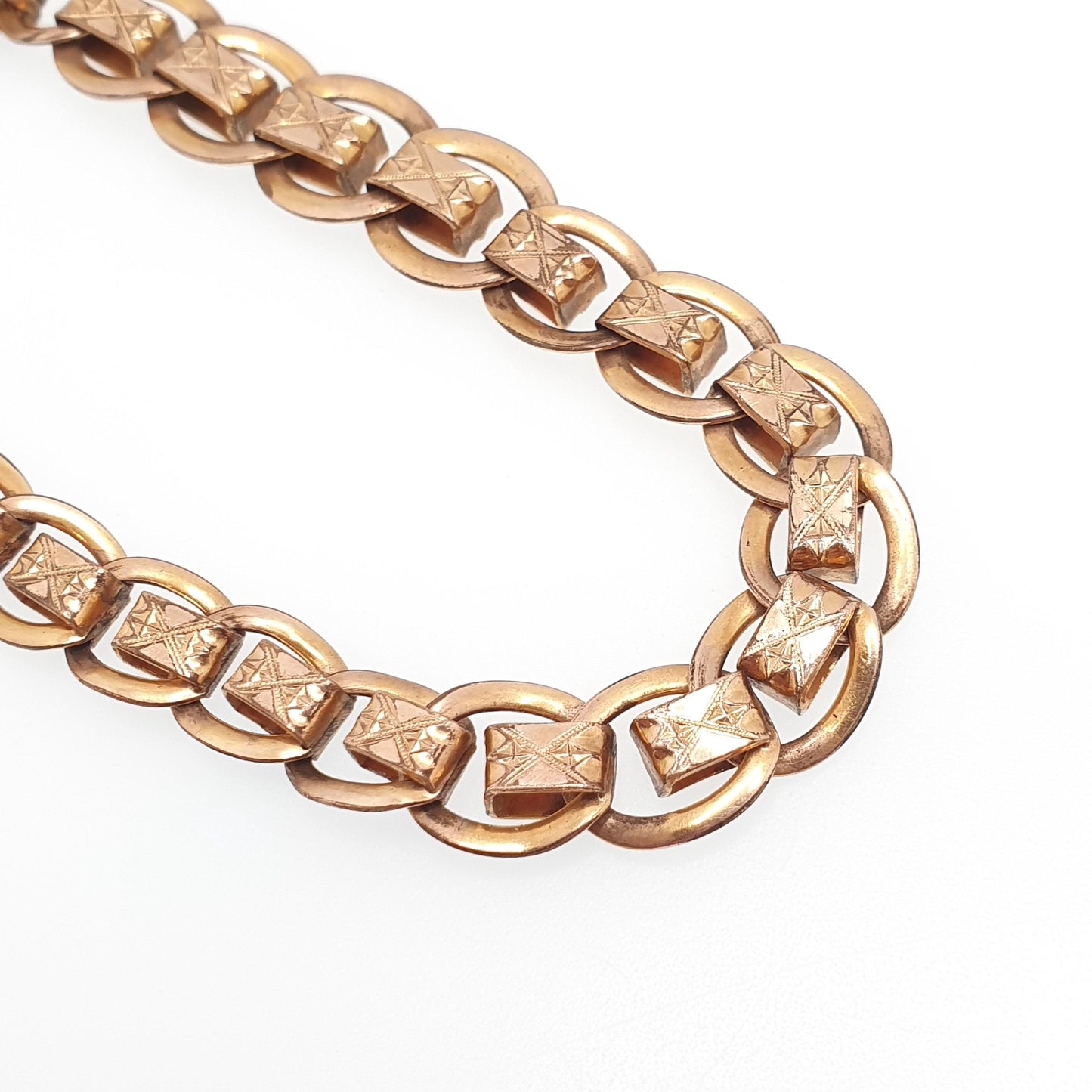 Antique Rolled Rose Gold Albert Chain Bracelet French Victorian Gold Filled Dog Clip Curb Link 22cm 16.78g Jewelry Jewellery Womens