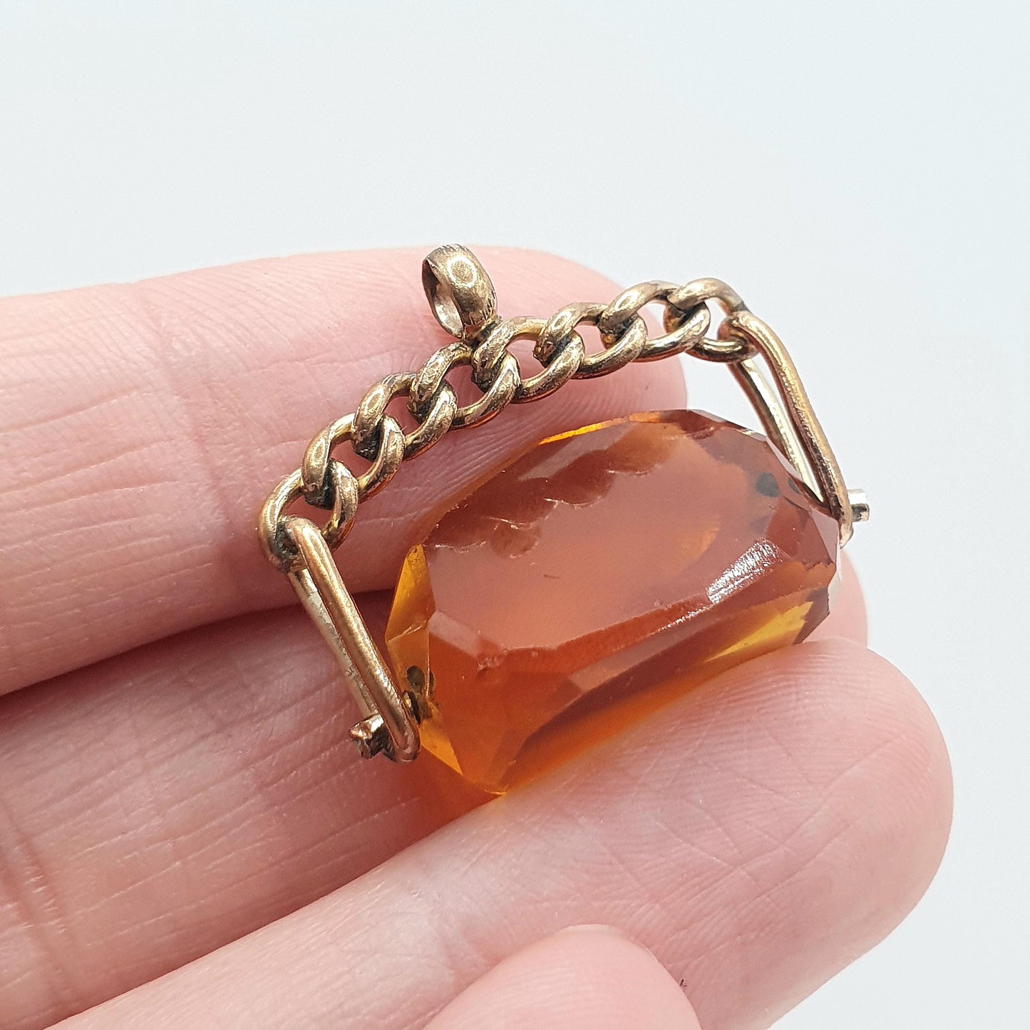 Antique Victorian Rose Rolled Gold Citrine Paste Spinner Fob Pendant Gold Filled Orange Glass 1800s Vintage Mens Womens Jewellery Jewelry
