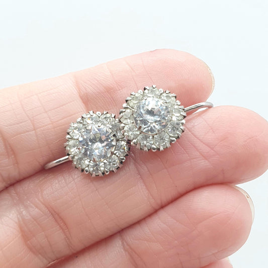 Antique Solid Silver Diamond Paste Cluster Earrings Screw Back Vintage Art Deco 1920s Vintage Womens Jewelry Jewellery