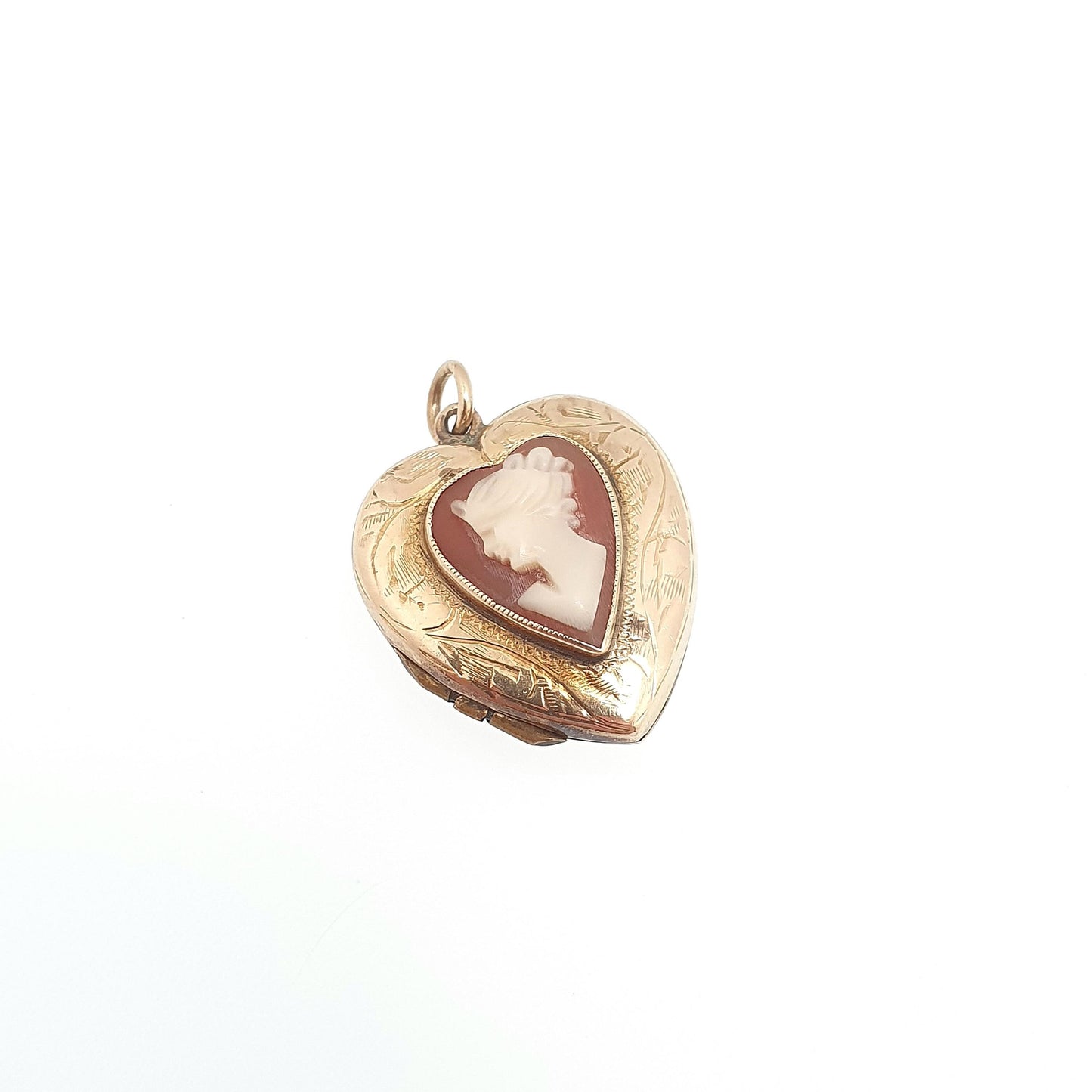 Antique 9ct 9k Gold Cameo Heart Locket Back & Front Hand Carved Shell Engraved Vintage Necklace Photo Pendant Jewelry Jewellery