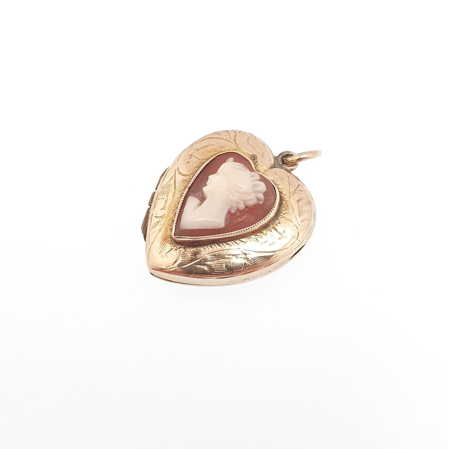 Antique 9ct 9k Gold Cameo Heart Locket Back & Front Hand Carved Shell Engraved Vintage Necklace Photo Pendant Jewelry Jewellery