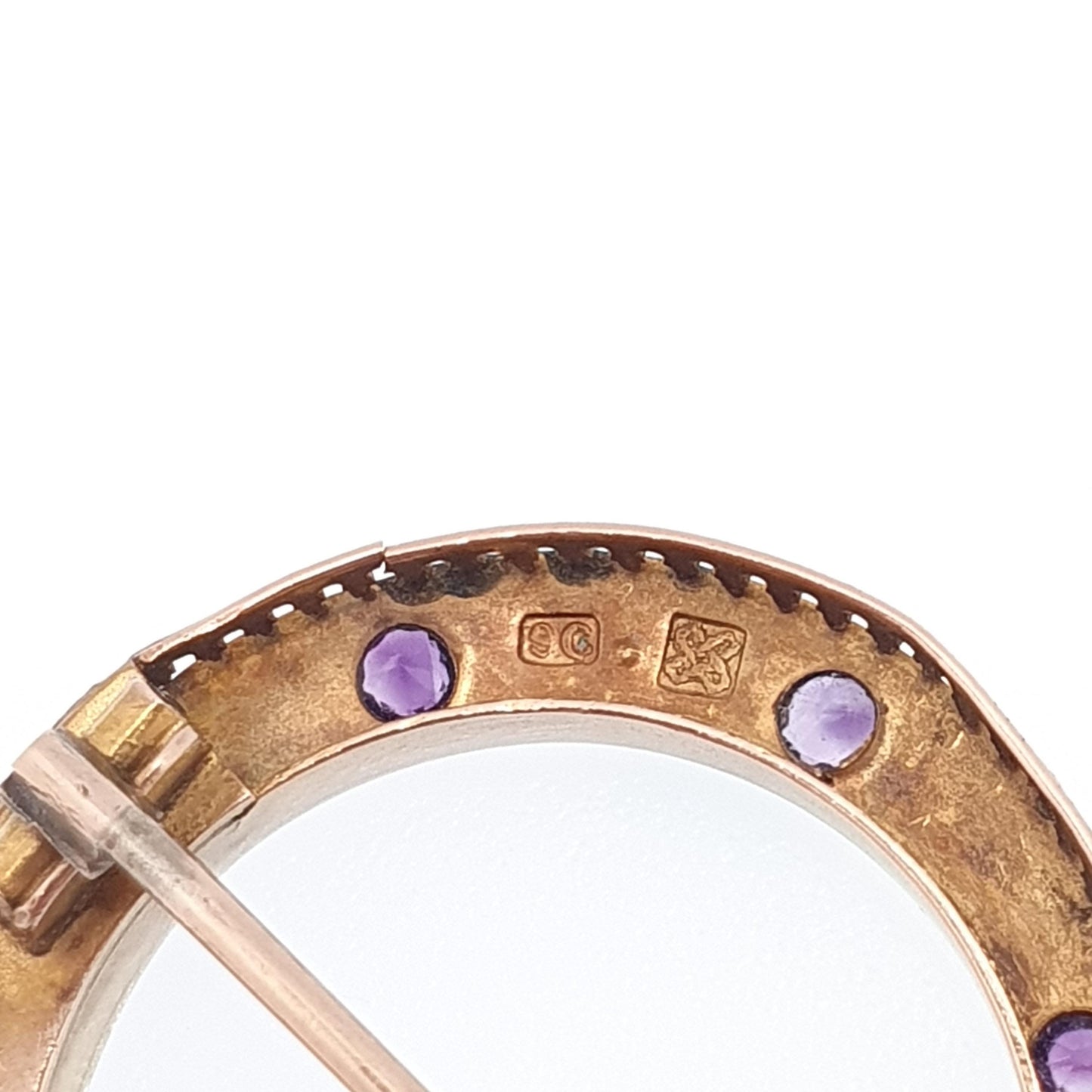 Antique 9ct Gold Crescent Moon Amethyst Pearl Brooch Victorian Solid 9k 9kt Celestial Gemstone Womens Jewelry Jewellery