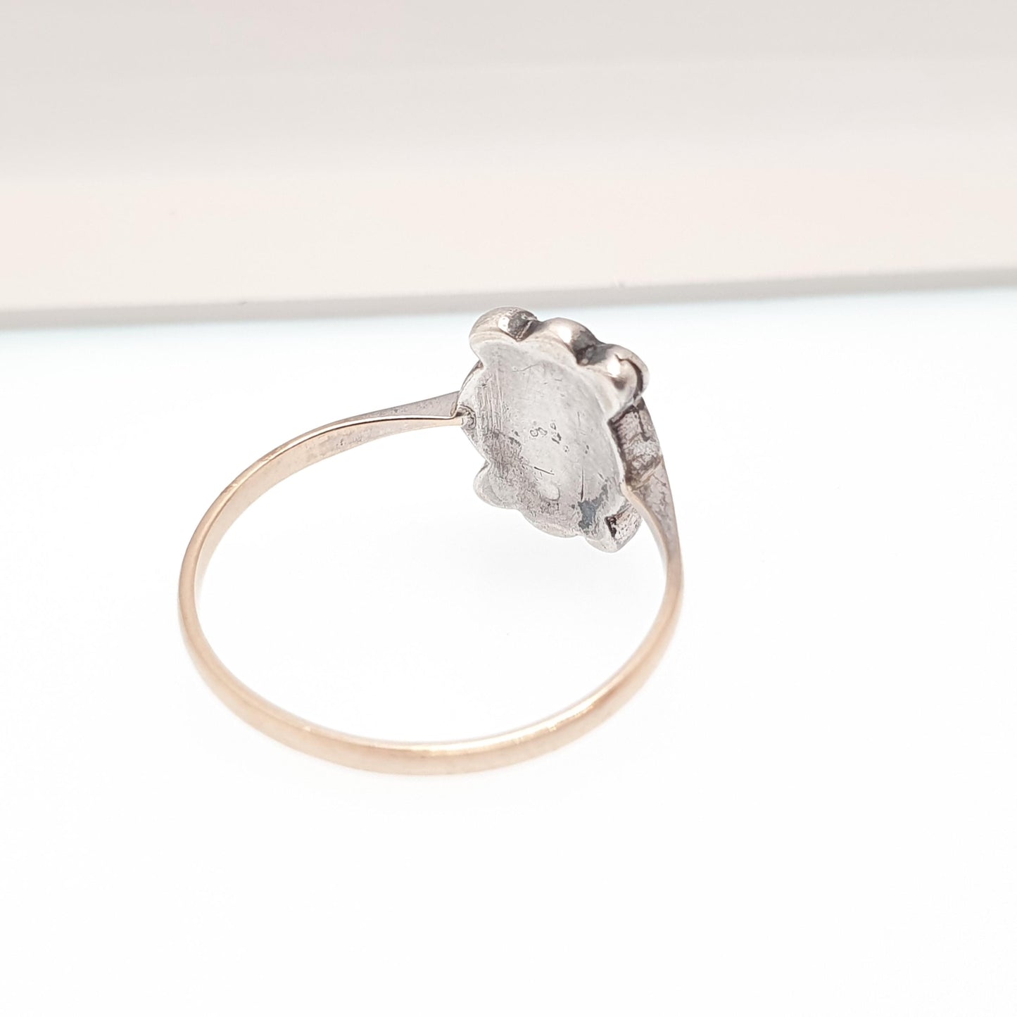 Antique 9ct 9kt Gold Diamond Paste Ring Art Deco Cocktail Solid Silver 1920s Flapper Foiled Vintage Womens Jewelry