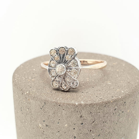 Antique 9ct 9kt Gold Diamond Paste Ring Art Deco Cocktail Solid Silver 1920s Flapper Foiled Vintage Womens Jewelry