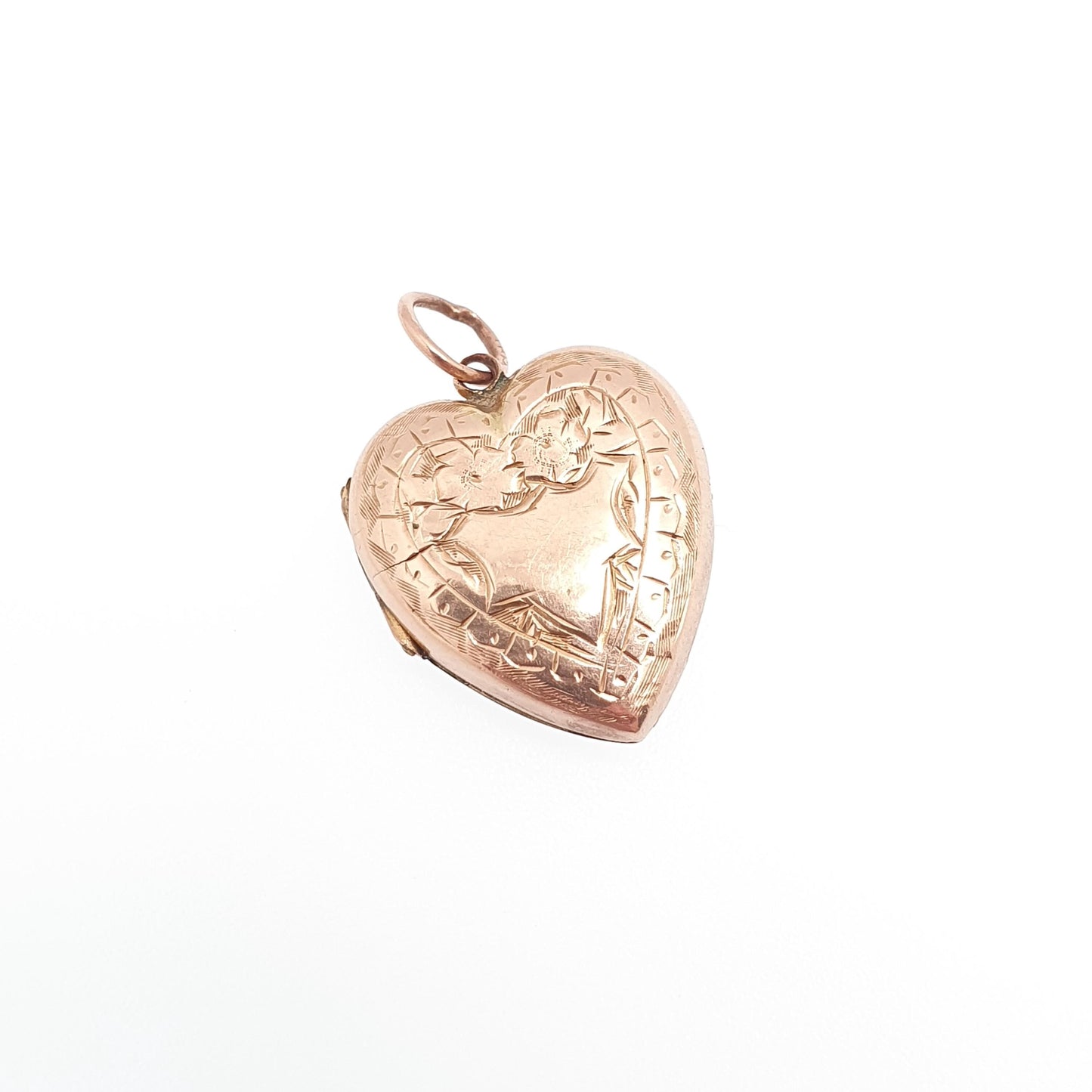 Antique Victorian 9ct Rose Gold Heart Locket Solid 9k 9kt Back and Front Engraved Pendant Love Necklace Jewelry Womens Jewellery
