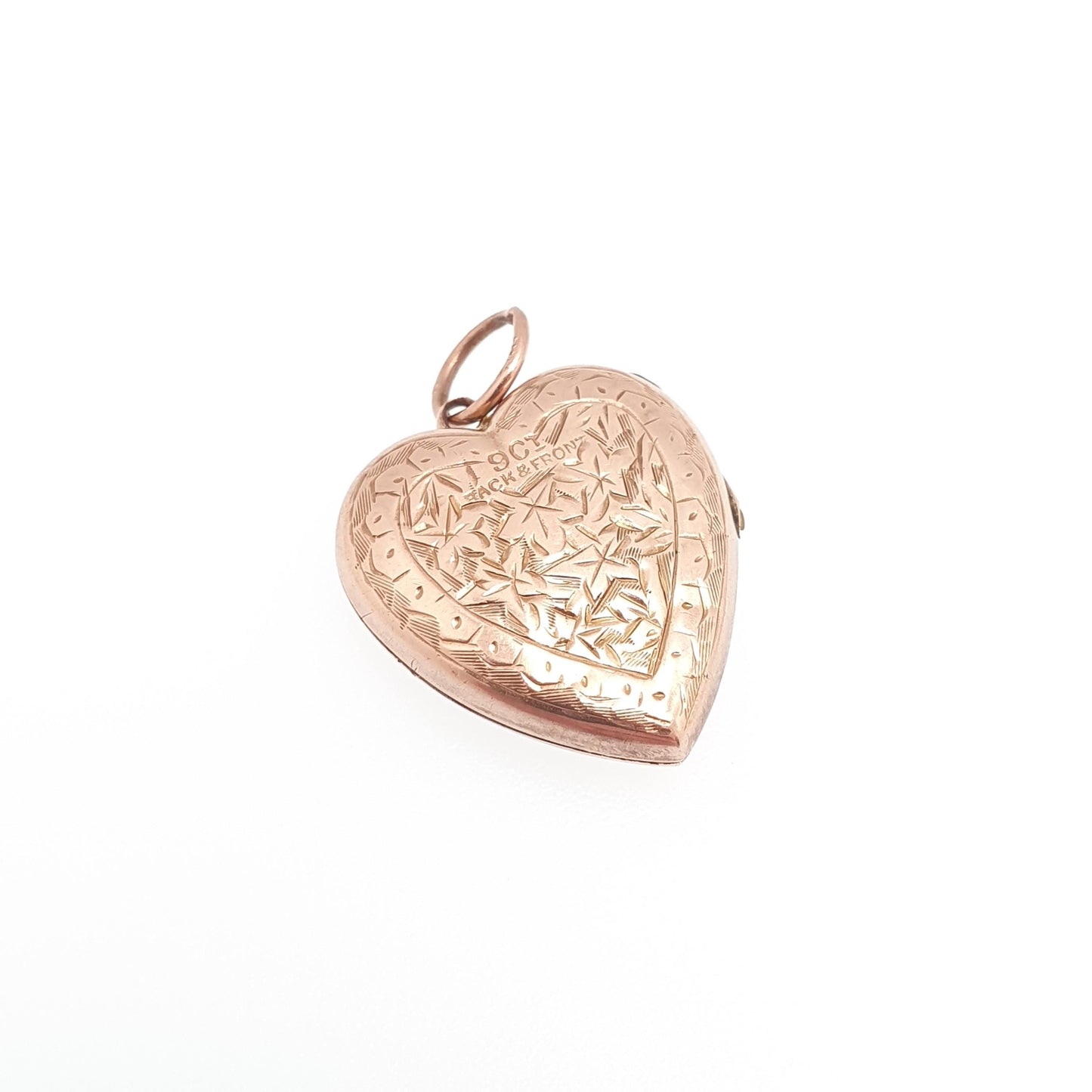 Antique Victorian 9ct Rose Gold Heart Locket Solid 9k 9kt Back and Front Engraved Pendant Love Necklace Jewelry Womens Jewellery
