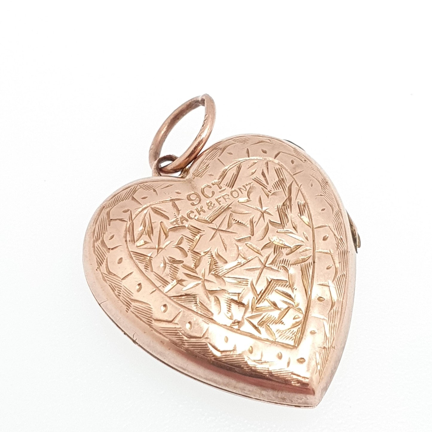 Antique Victorian 9ct Rose Gold Heart Locket Solid 9k 9kt Back and Front Engraved Pendant Love Necklace Jewelry Womens Jewellery
