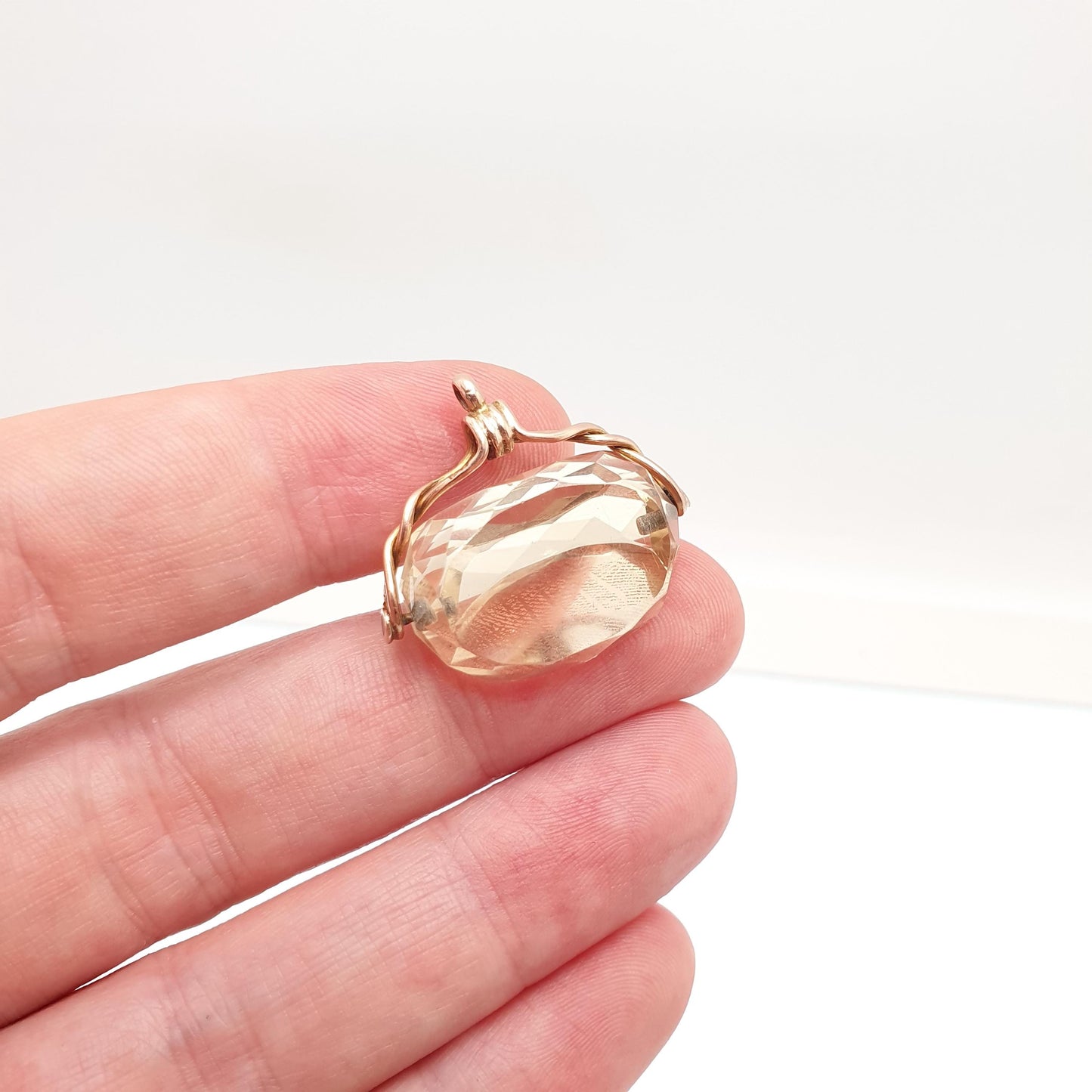 Antique 9ct 9k Gold Citrine Spinner Fob Pendant Necklace Genuine Gemstone Albert 1911 Hallmark Solid 9kt Vintage Jewellery Jewelry