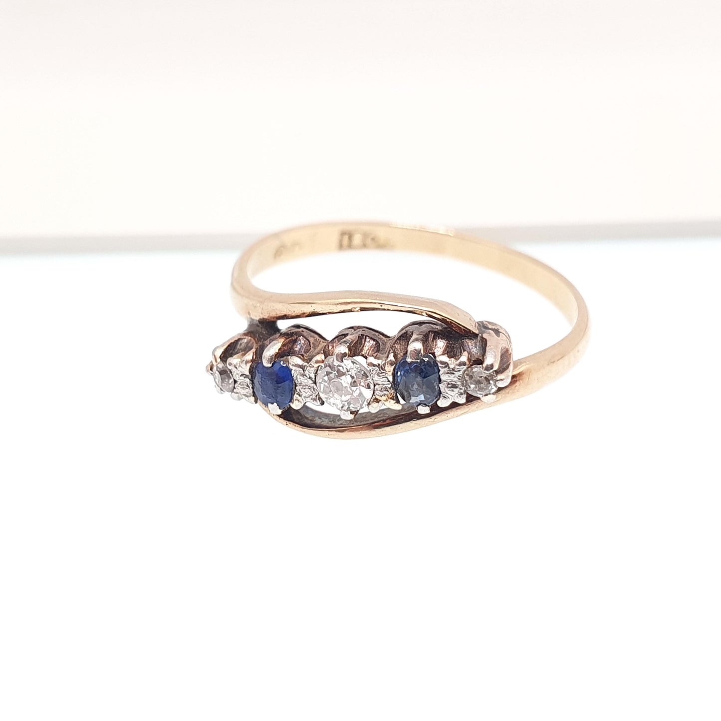 Antique 18ct Gold Sapphire & Diamond Ring Solid 18k 750 Oval Round Cut Natural Gemstones Vintage Jewelry Jewellery