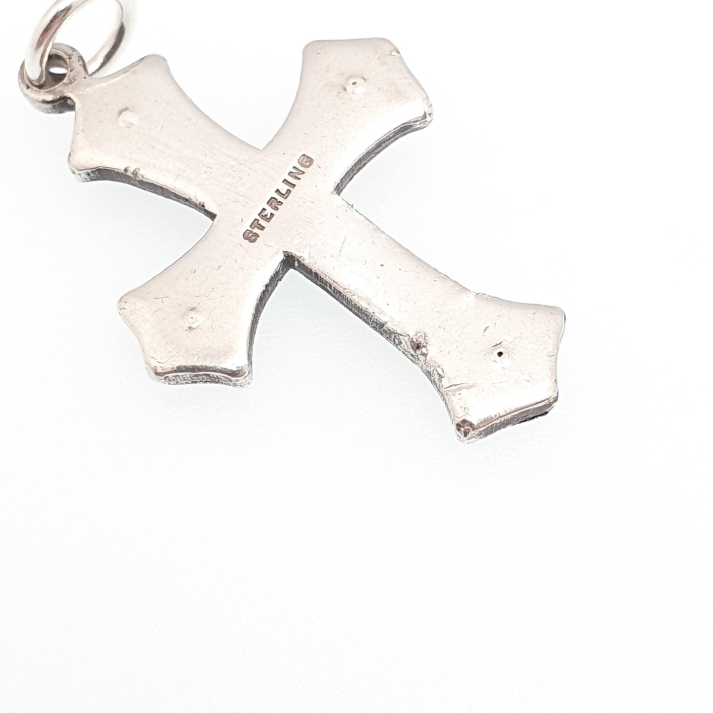 Antique Sterling Silver Peridot Paste Seed Pearl Crucifix Pendant Cross Necklace Olivine Green Pastes Vintage Jewellery Jewelry