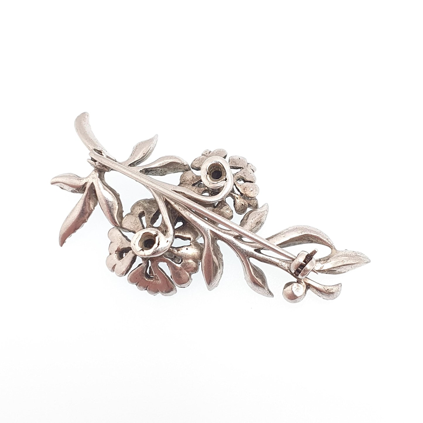 Antique Sterling Silver Diamond Paste Brooch Genuine Art Deco Floral Spray Large Big Flower 1920s Sparkly Vintage Jewelry Jewellery