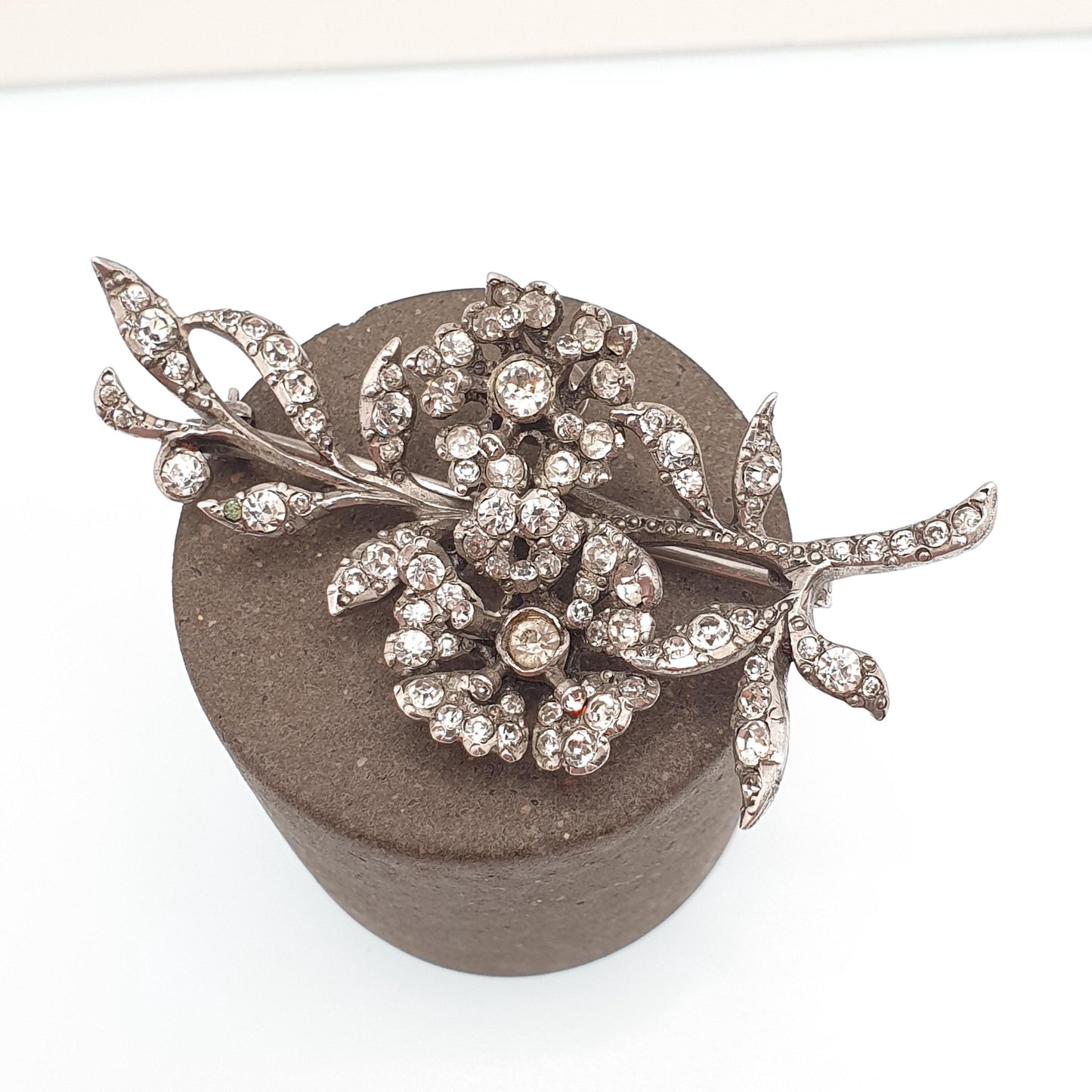 Antique Sterling Silver Diamond Paste Brooch Genuine Art Deco Floral Spray Large Big Flower 1920s Sparkly Vintage Jewelry Jewellery