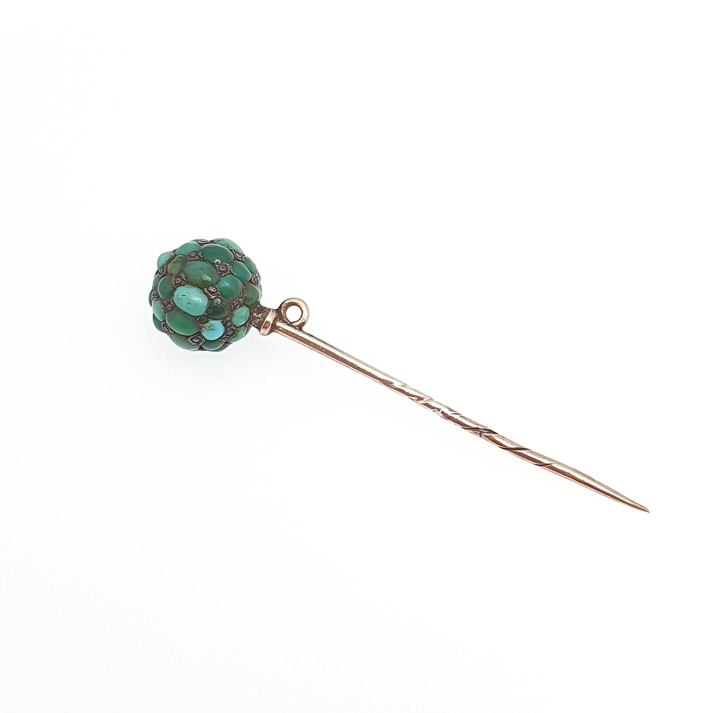 Antique Victorian Natural Turquoise Stick Pin Rolled Gold Filled Bead Pave Set Gemstone Genuine Vintage Gents Mens Jewelry Jewellery