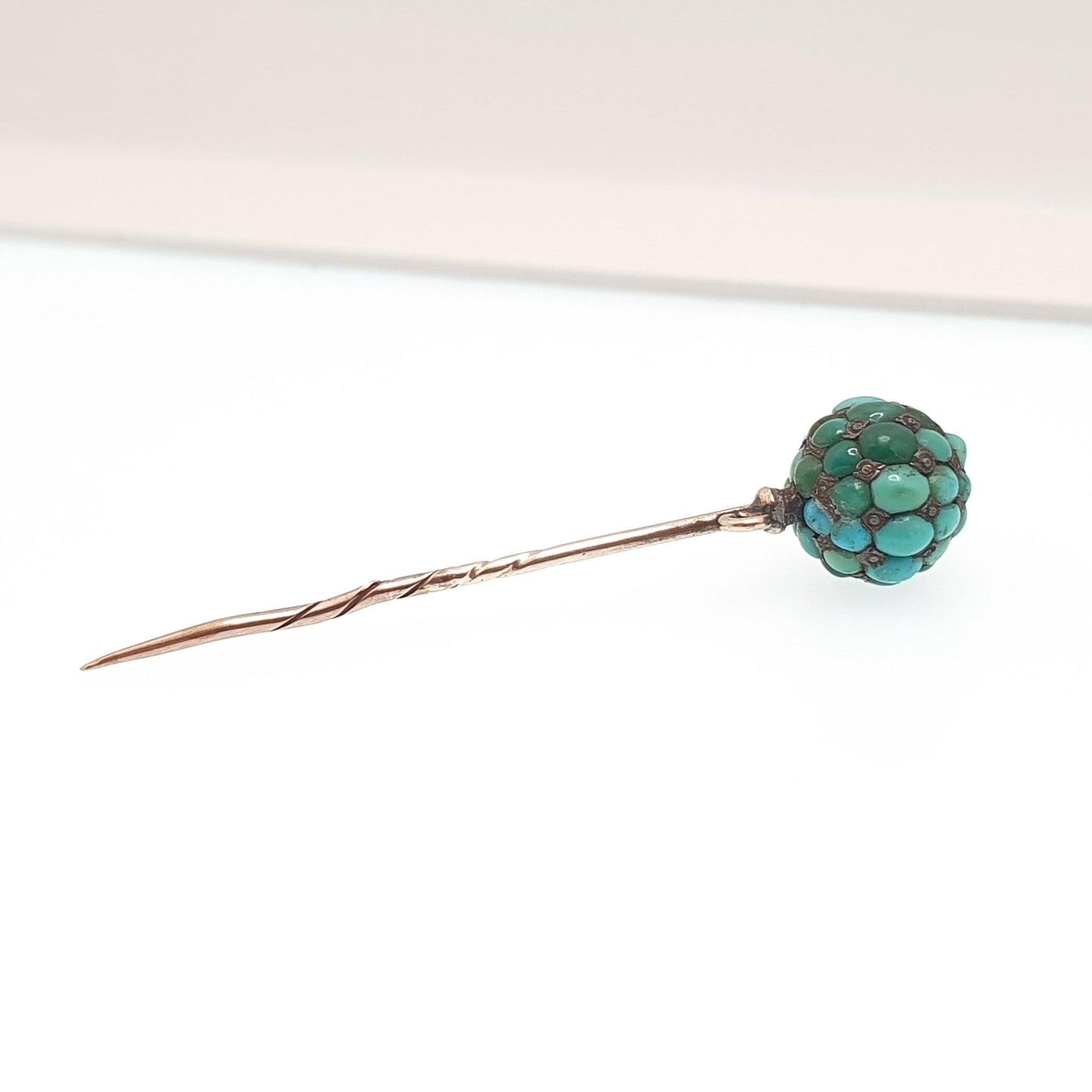 Antique Victorian Natural Turquoise Stick Pin Rolled Gold Filled Bead Pave Set Gemstone Genuine Vintage Gents Mens Jewelry Jewellery