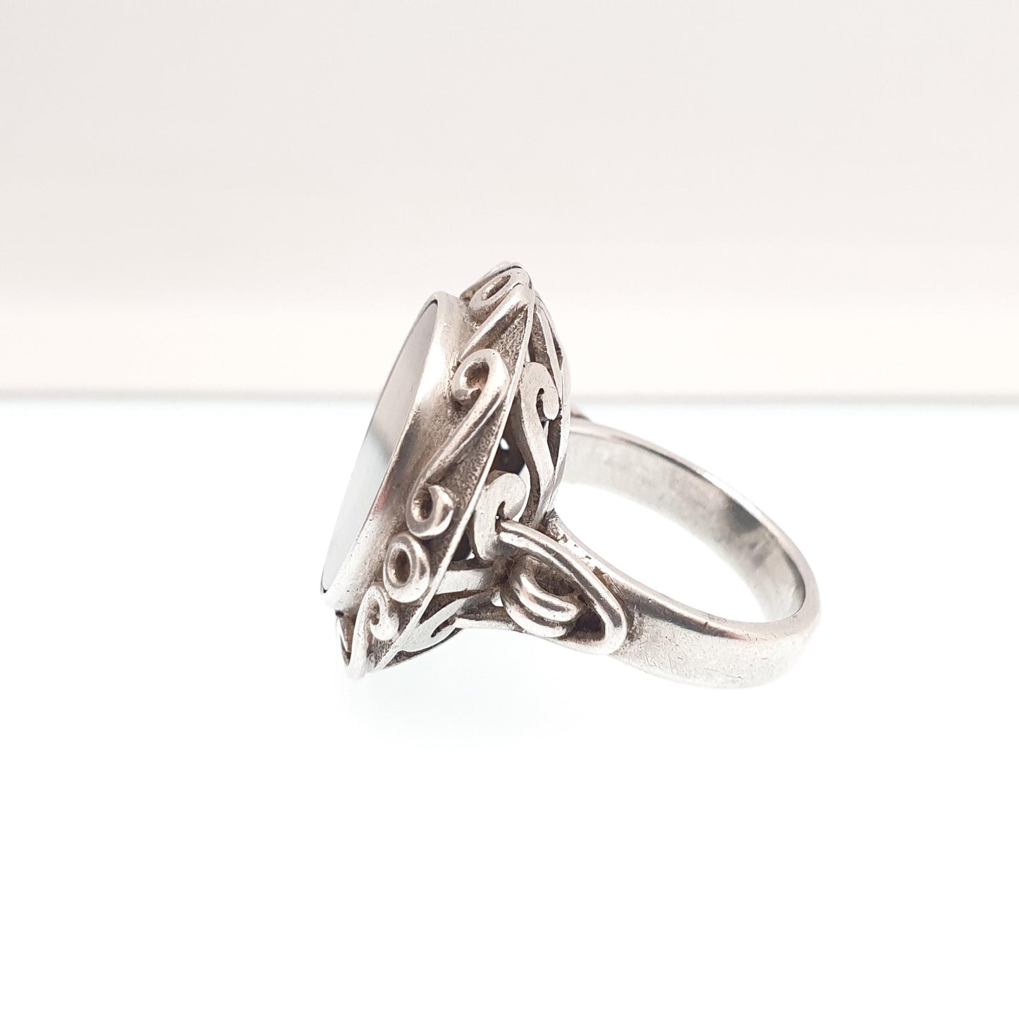 Antique Solid Silver Bloodstone Ring Arts and Crafts Large Big Signet Chunky Genuine Agate Quartz Gemstone Vintage Jewelry Jewellery