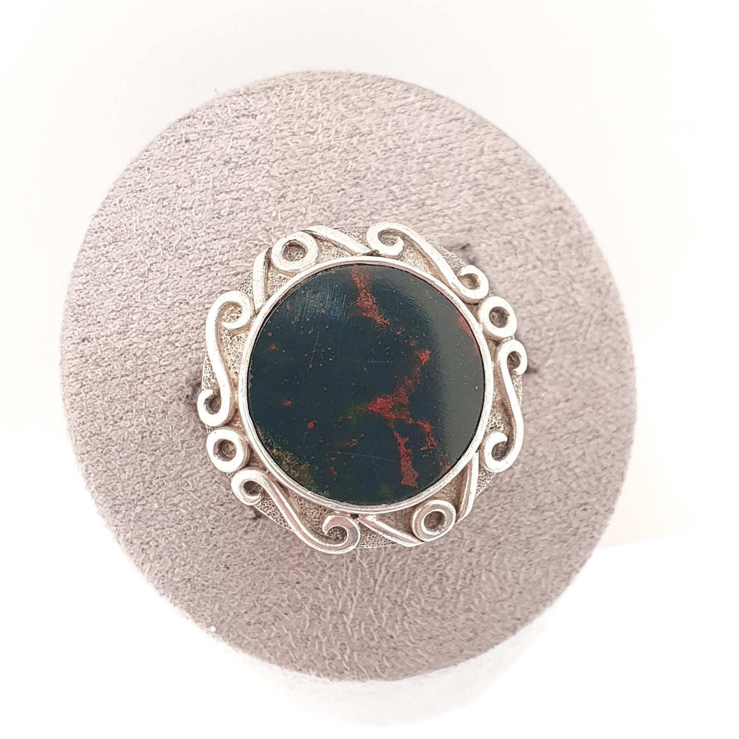 Antique Solid Silver Bloodstone Ring Arts and Crafts Large Big Signet Chunky Genuine Agate Quartz Gemstone Vintage Jewelry Jewellery