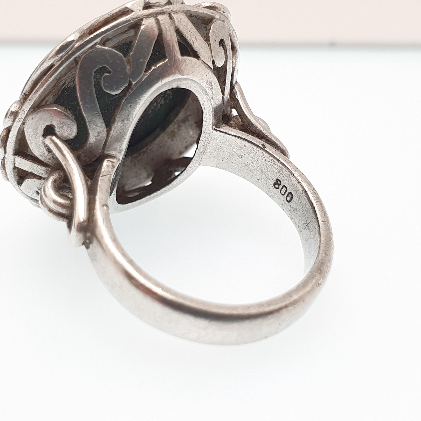 Antique Solid Silver Bloodstone Ring Arts and Crafts Large Big Signet Chunky Genuine Agate Quartz Gemstone Vintage Jewelry Jewellery