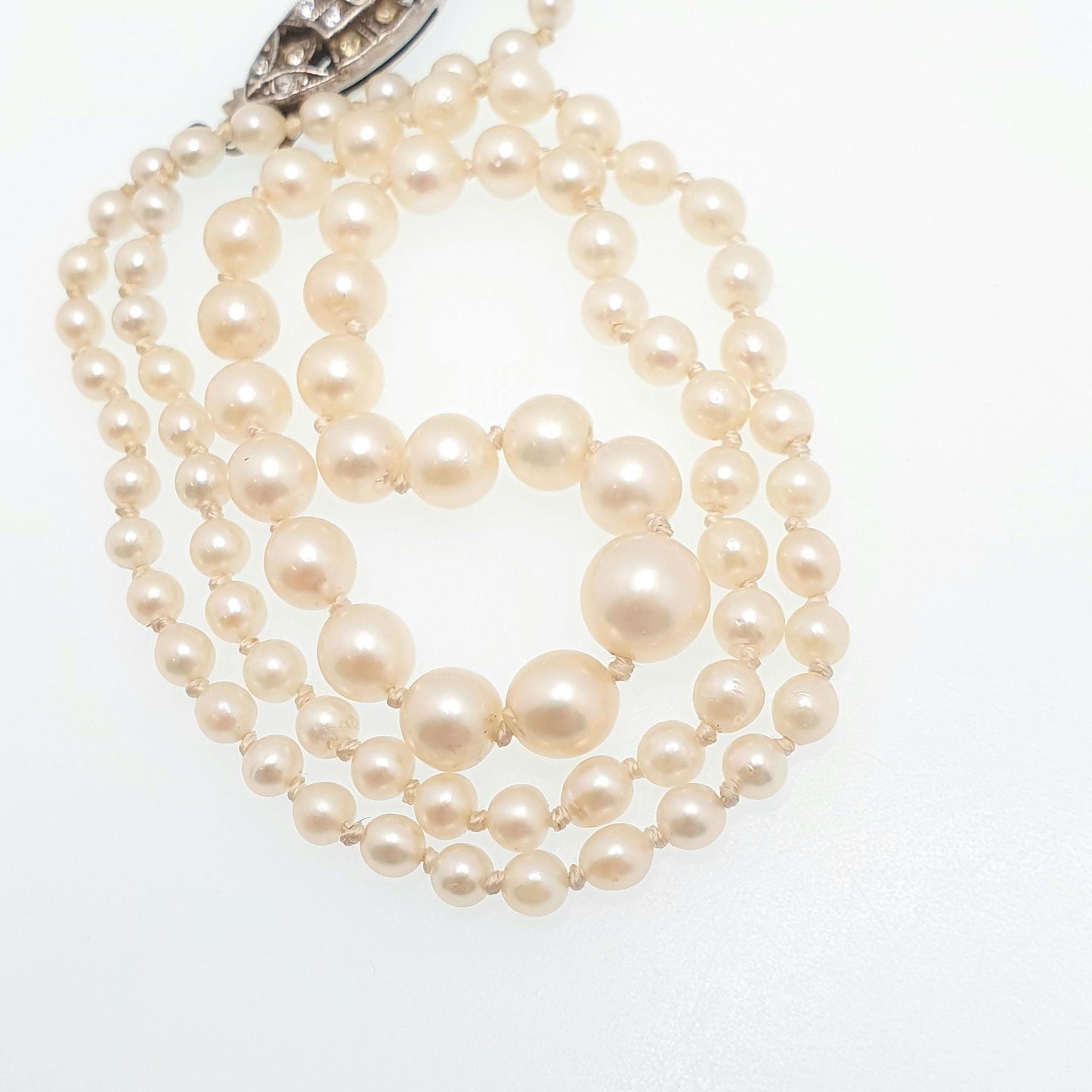 Antique Cultured Pearl Necklace Solid Silver Paste Clasp Art Deco 46cm 18.1" 12.69g Real Genuine Pearls Vintage 1920s Jewelry
