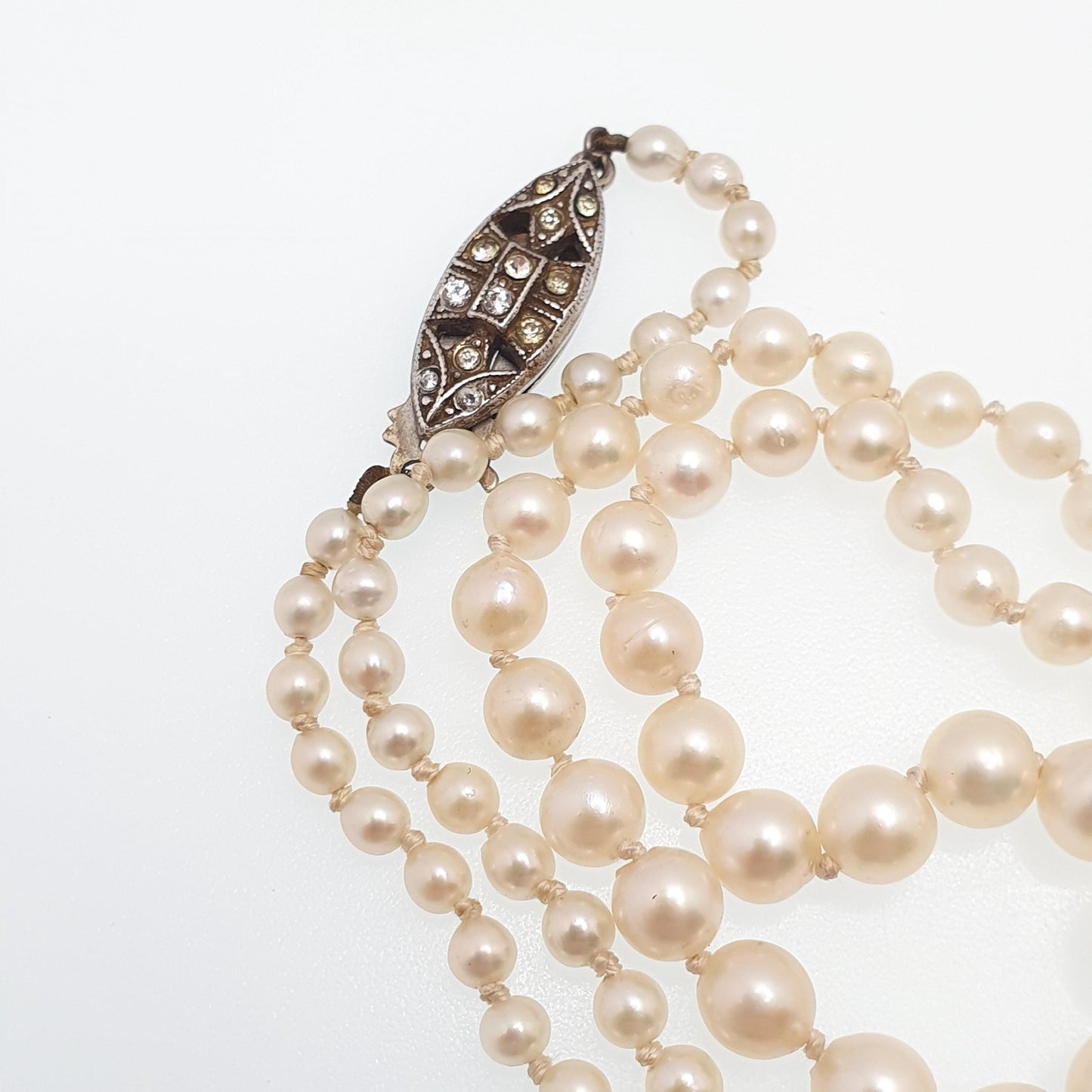 Antique Cultured Pearl Necklace Solid Silver Paste Clasp Art Deco 46cm 18.1" 12.69g Real Genuine Pearls Vintage 1920s Jewelry