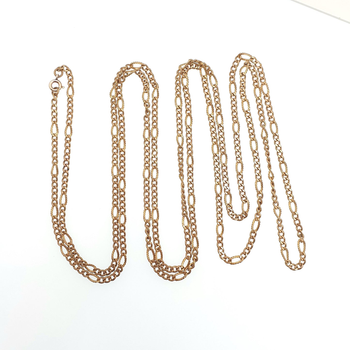 Antique Victorian Rolled Gold Muff Chain Necklace Textured Patterned Curb Link 143cm 56.2" 23.55g Long 1800s Guard Vintage Jewelry Jewellery