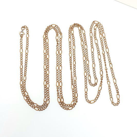 Antique Victorian Rolled Gold Muff Chain Necklace Textured Patterned Curb Link 143cm 56.2" 23.55g Long 1800s Guard Vintage Jewelry Jewellery
