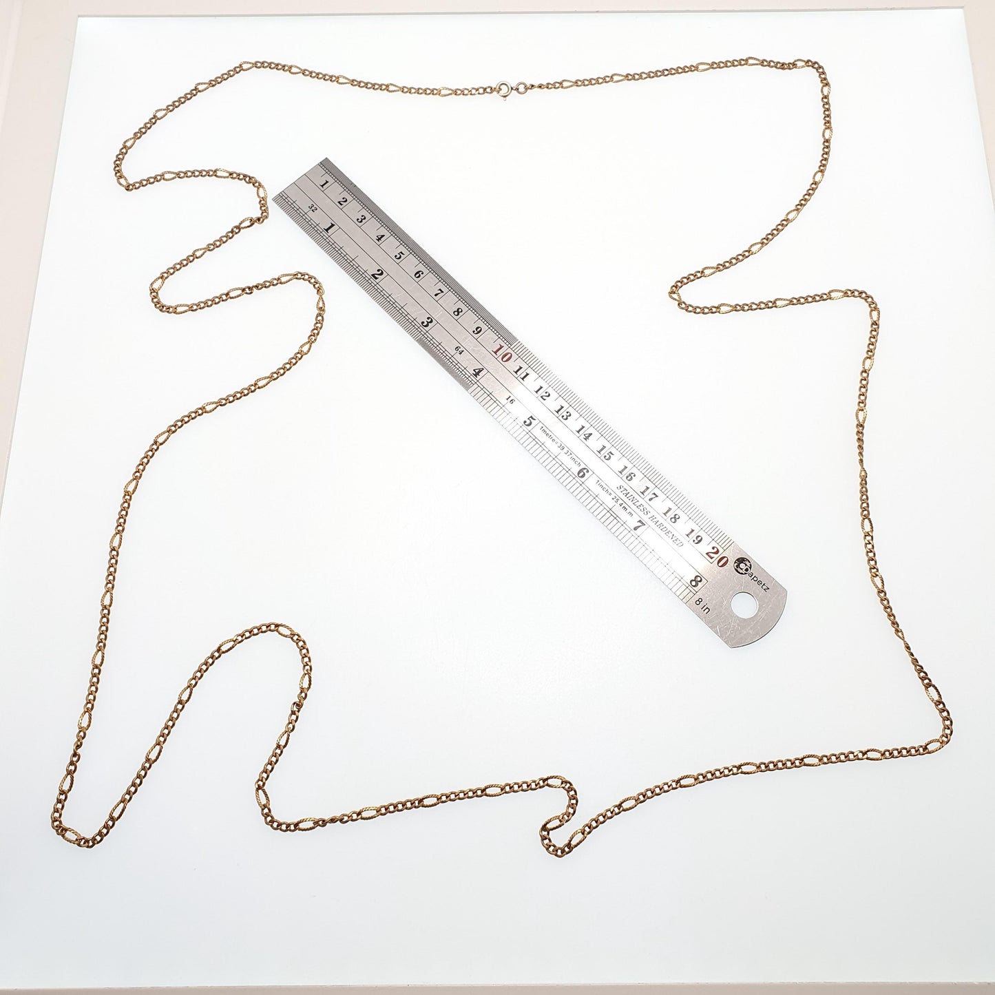 Antique Victorian Rolled Gold Muff Chain Necklace Textured Patterned Curb Link 143cm 56.2" 23.55g Long 1800s Guard Vintage Jewelry Jewellery