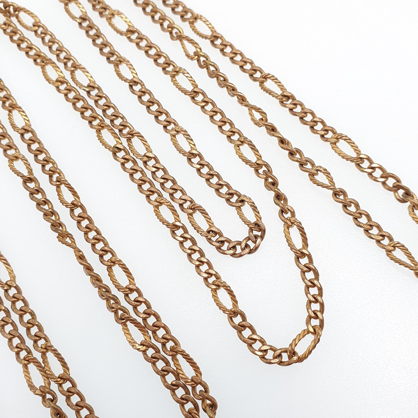 Antique Victorian Rolled Gold Muff Chain Necklace Textured Patterned Curb Link 143cm 56.2" 23.55g Long 1800s Guard Vintage Jewelry Jewellery
