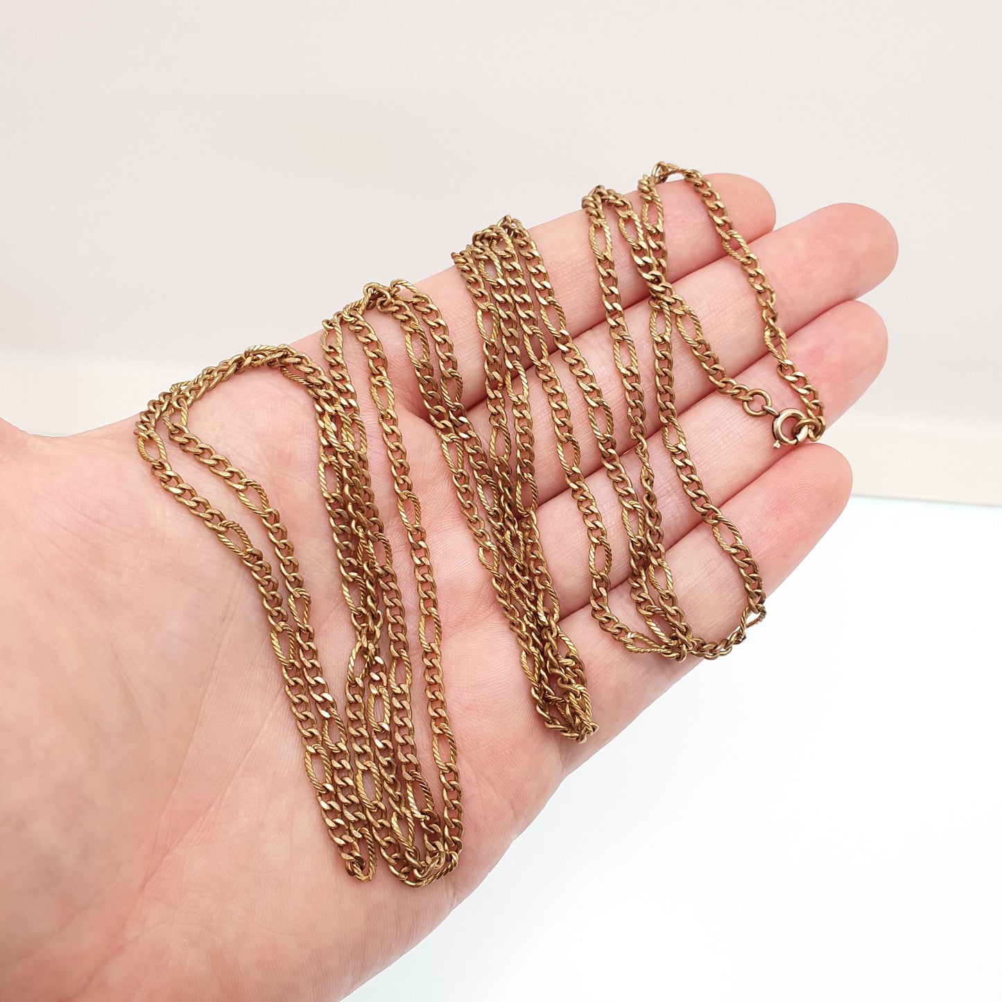 Antique Victorian Rolled Gold Muff Chain Necklace Textured Patterned Curb Link 143cm 56.2" 23.55g Long 1800s Guard Vintage Jewelry Jewellery