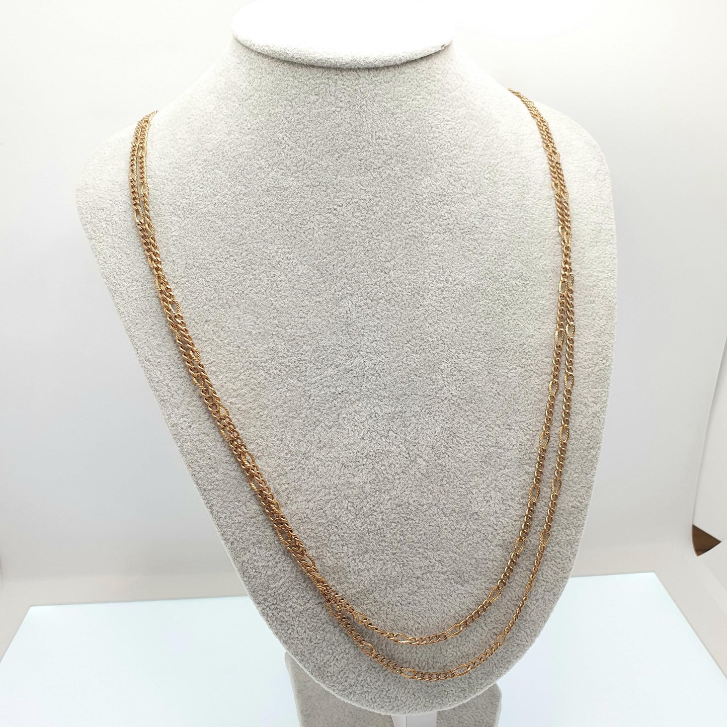 Antique Victorian Rolled Gold Muff Chain Necklace Textured Patterned Curb Link 143cm 56.2" 23.55g Long 1800s Guard Vintage Jewelry Jewellery