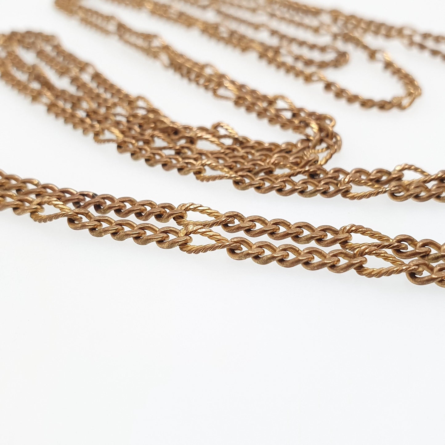Antique Victorian Rolled Gold Muff Chain Necklace Textured Patterned Curb Link 143cm 56.2" 23.55g Long 1800s Guard Vintage Jewelry Jewellery